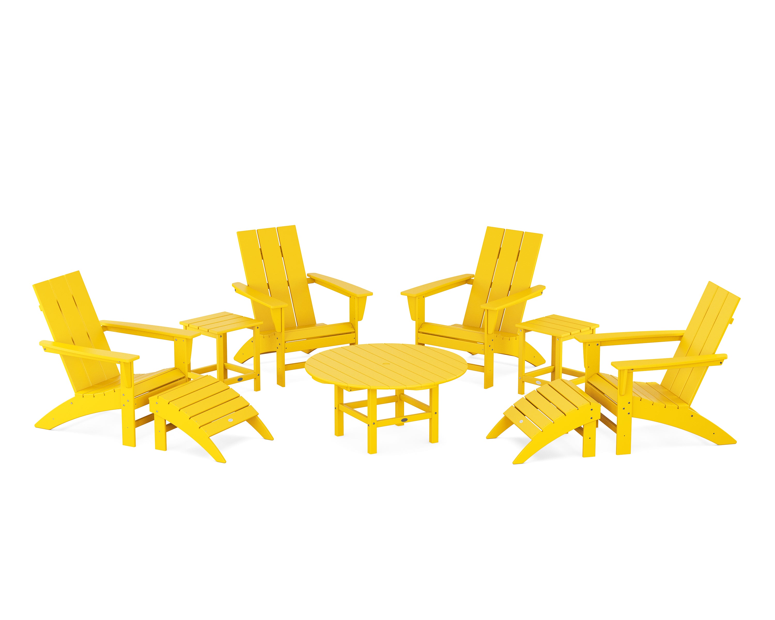 POLYWOOD Modern Adirondack Chair 9-Piece Conversation Set in Lemon