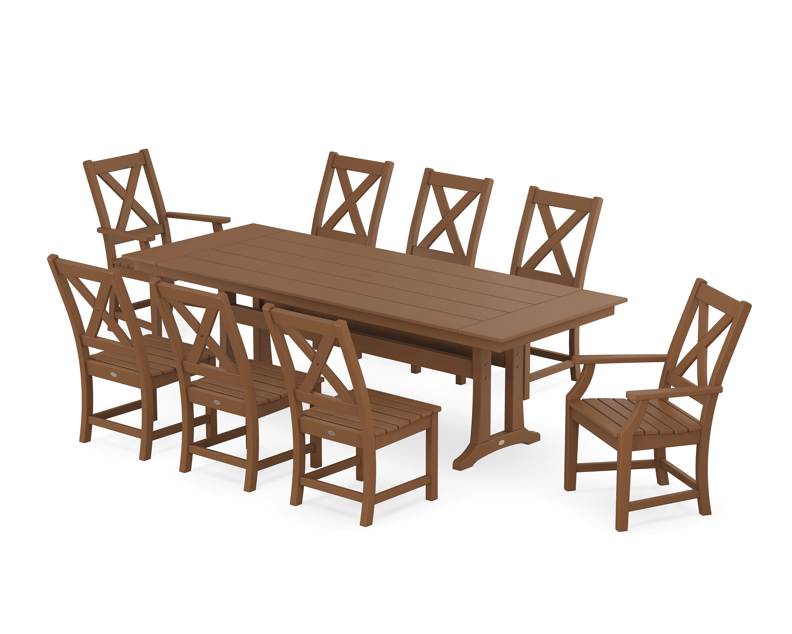 POLYWOOD® Braxton 9-Piece Farmhouse Dining Set with Trestle Legs in Teak