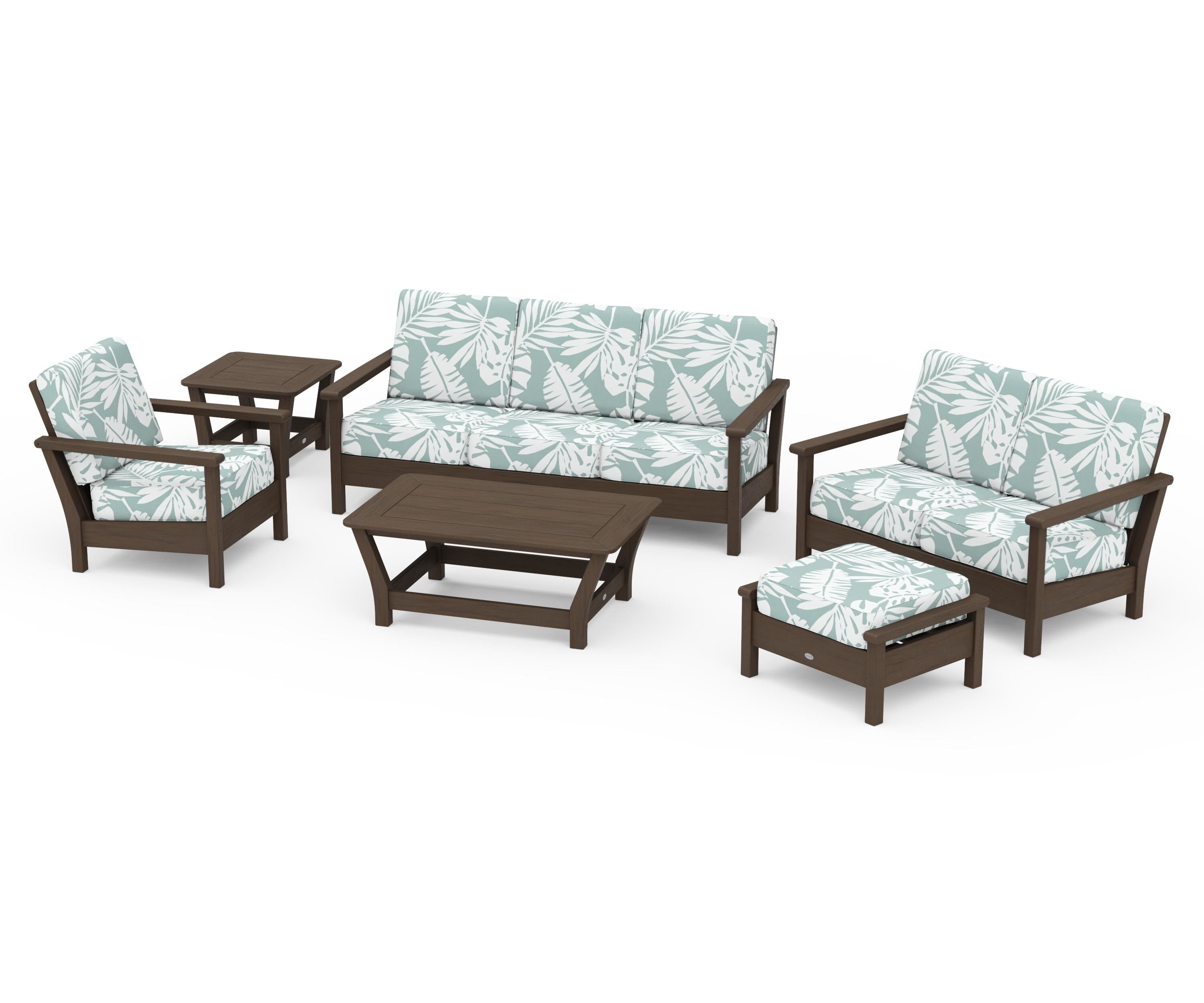 POLYWOOD Harbour 6-Piece Outdoor Living Set in Kona / Leaf Glacier Spa