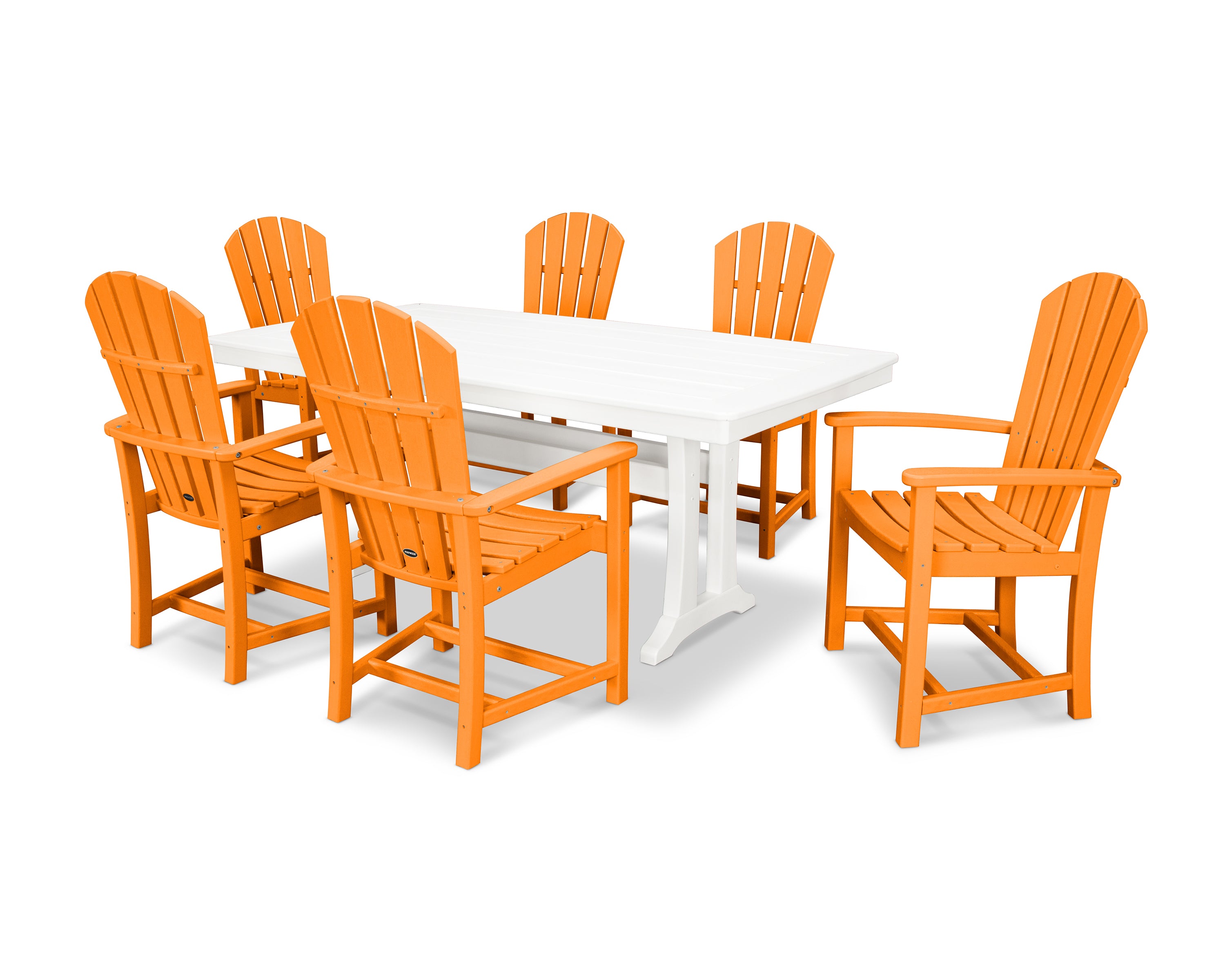 POLYWOOD Palm Coast 7-Piece Dining Set with Trestle Legs in Tangerine / White
