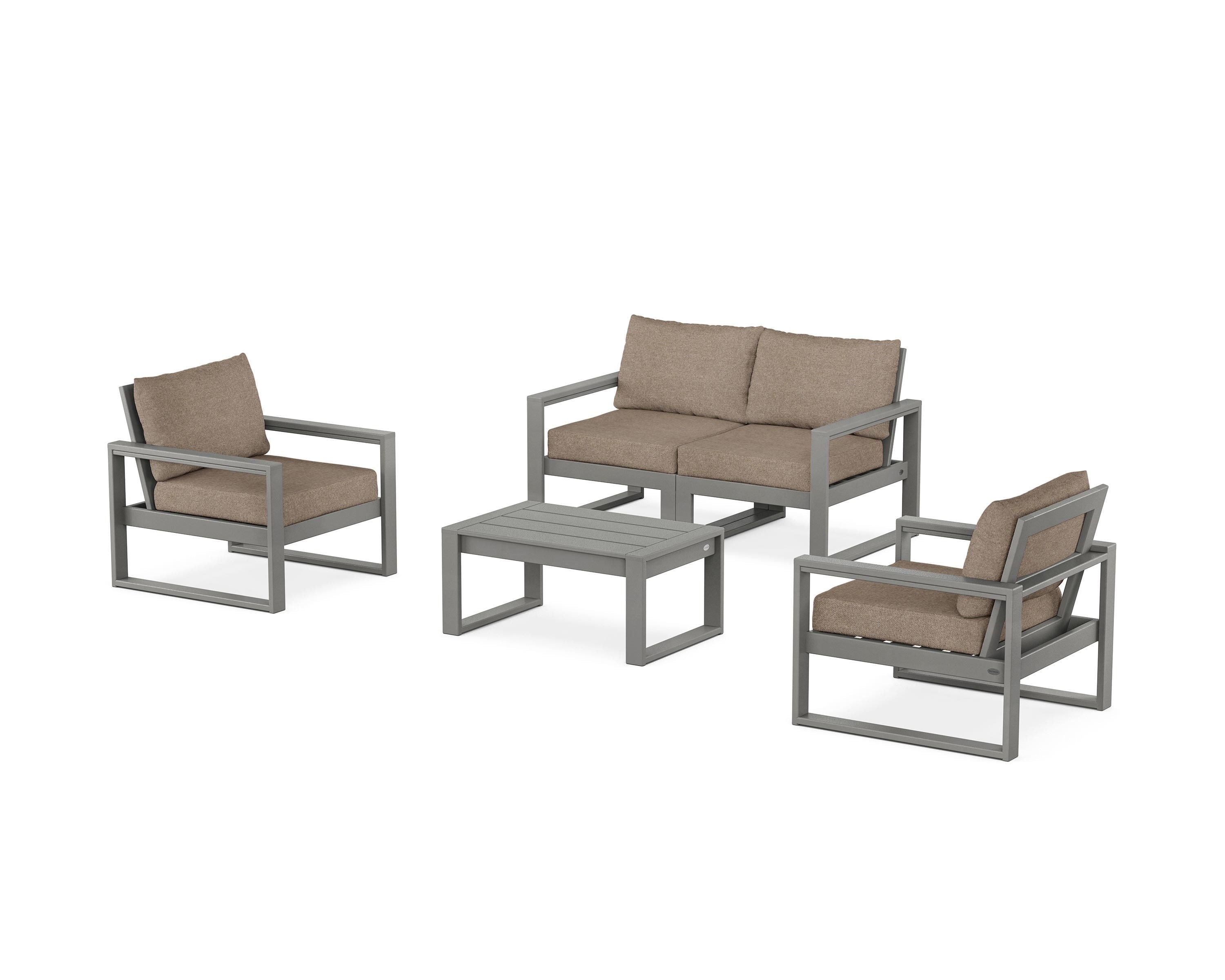 POLYWOOD EDGE Sectional 4-Piece Deep Seating Set with Loveseat in Slate Grey / Spiced Burlap