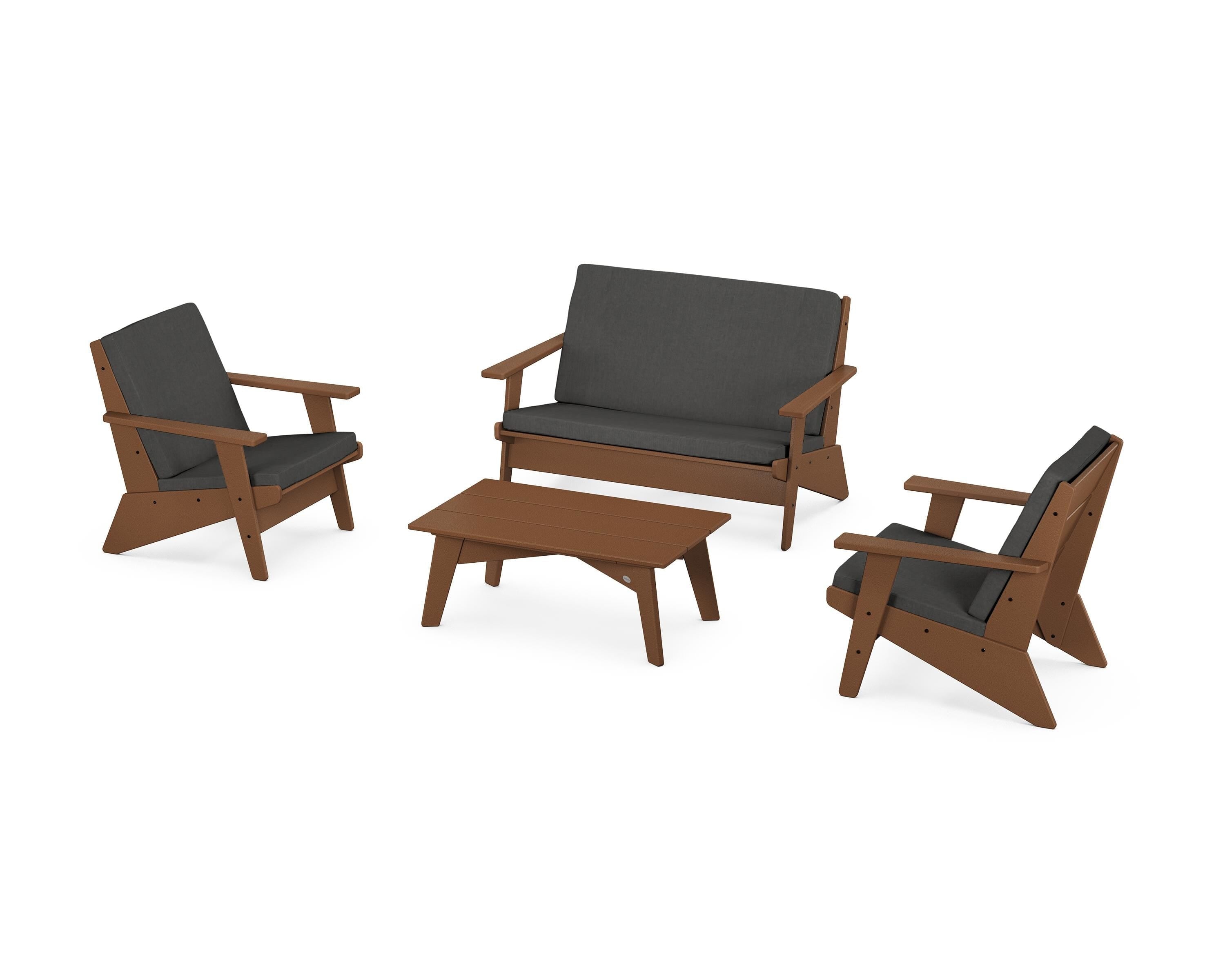 POLYWOOD Riviera Modern Lounge 4-Piece Set in Teak / Spectrum Carbon