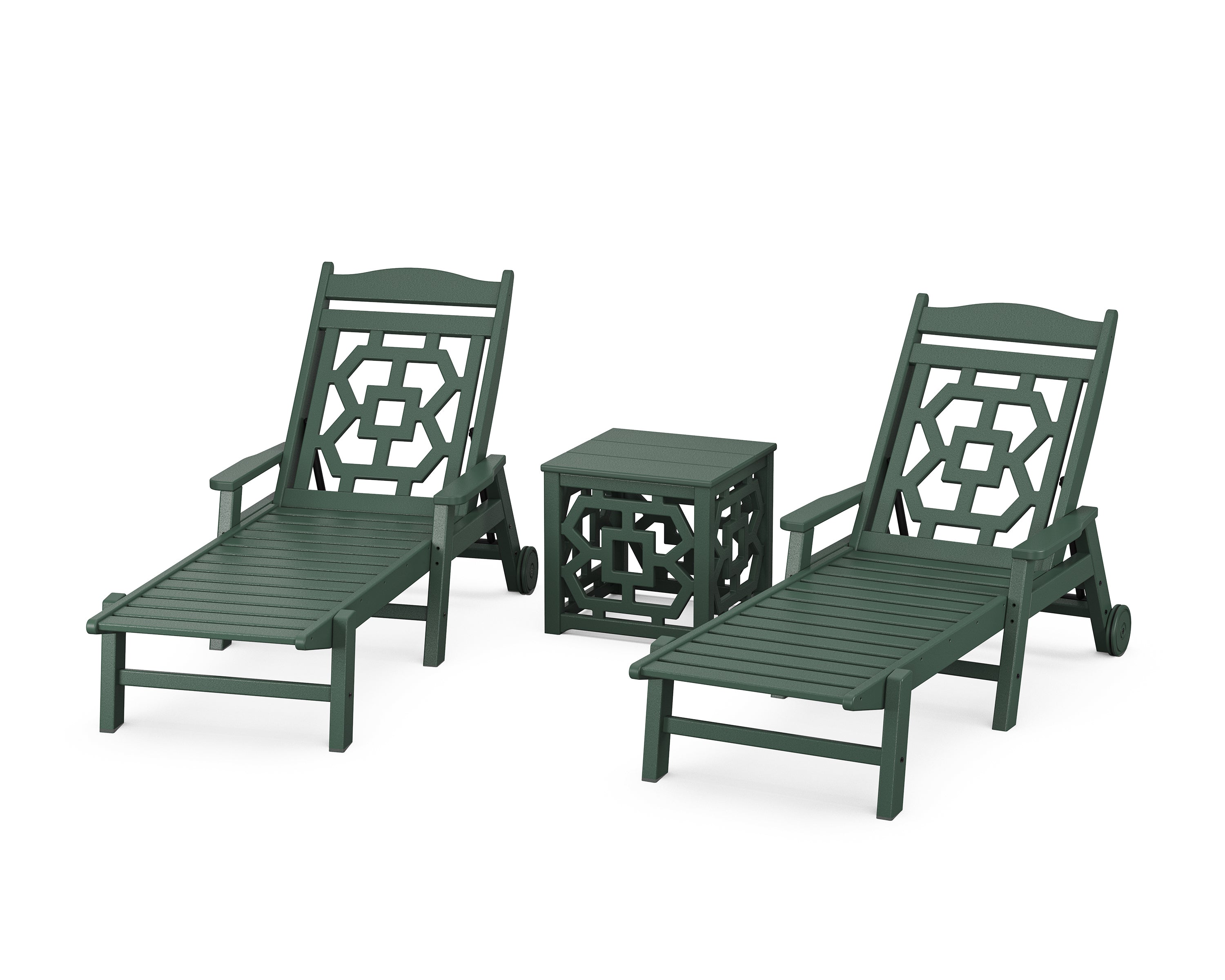 Martha Stewart by POLYWOOD Chinoiserie 3-Piece Chaise Set in Green
