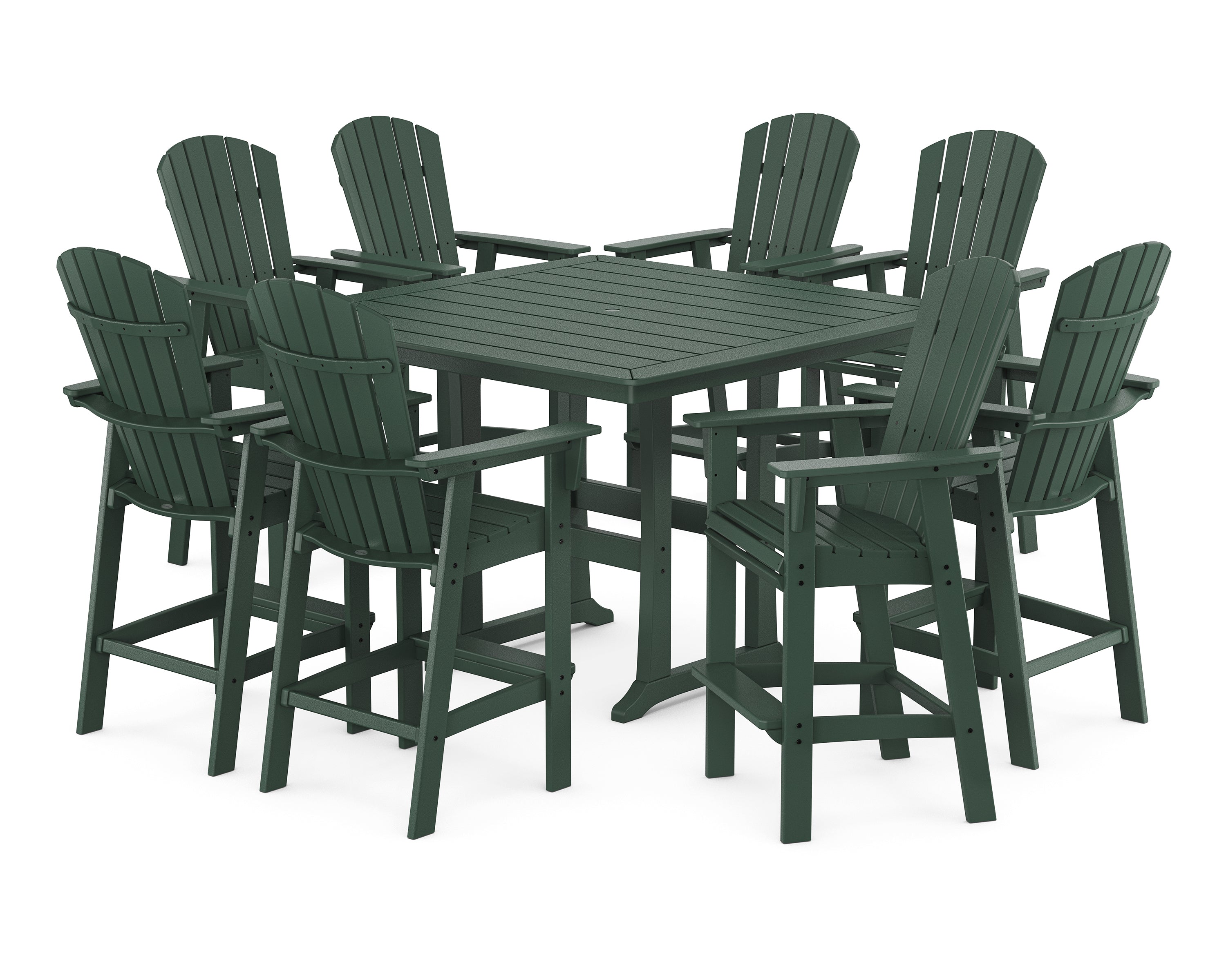 POLYWOOD Nautical Curveback Adirondack 9-Piece Trestle Bar Set in Green