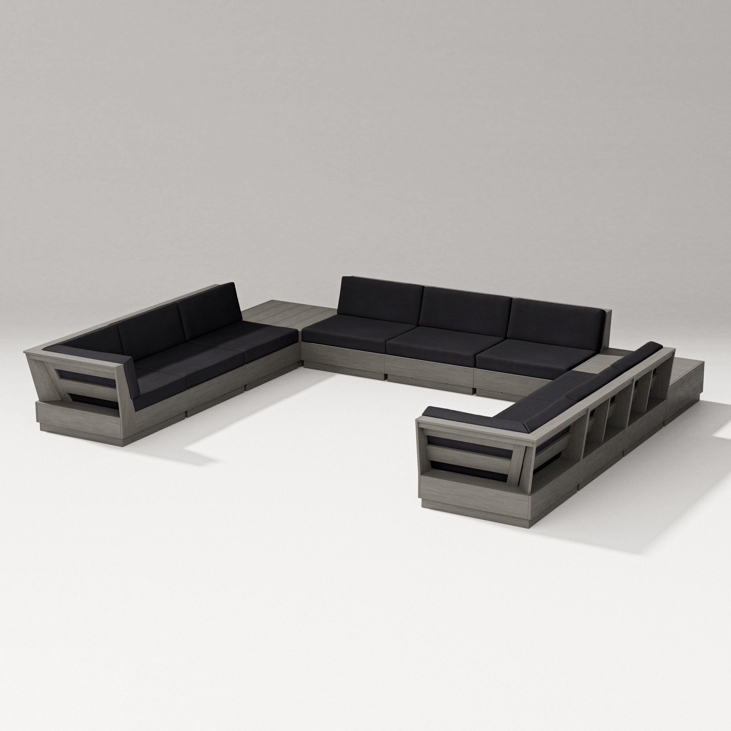 PW Designer Series Elevate 11-Piece U-Shaped Sofa Sectional in Driftwood / Midnight Linen