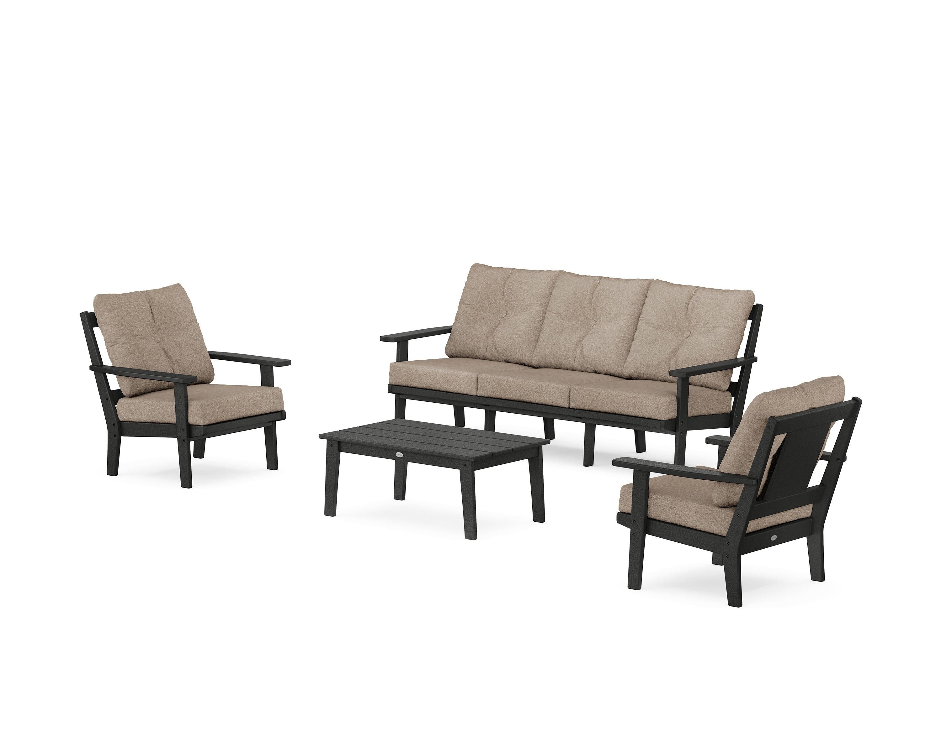 POLYWOOD Prairie 4-Piece Deep Seating Set with Sofa in Black / Spiced Burlap