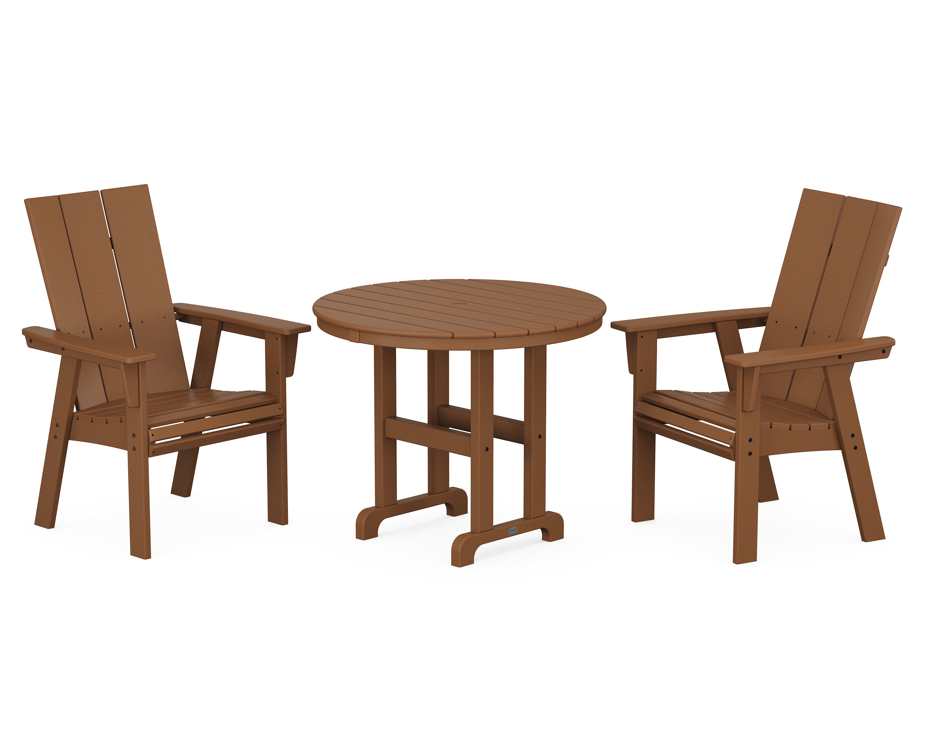 POLYWOOD® Modern Adirondack 3-Piece Round Dining Set in Teak
