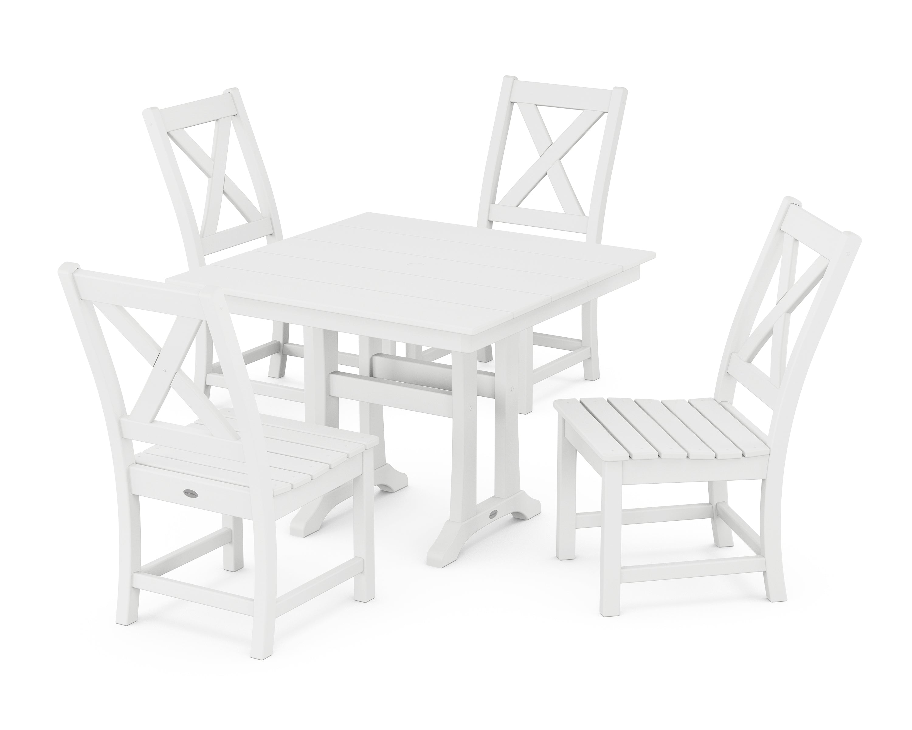 POLYWOOD Braxton Side Chair 5-Piece Farmhouse Dining Set With Trestle Legs in White