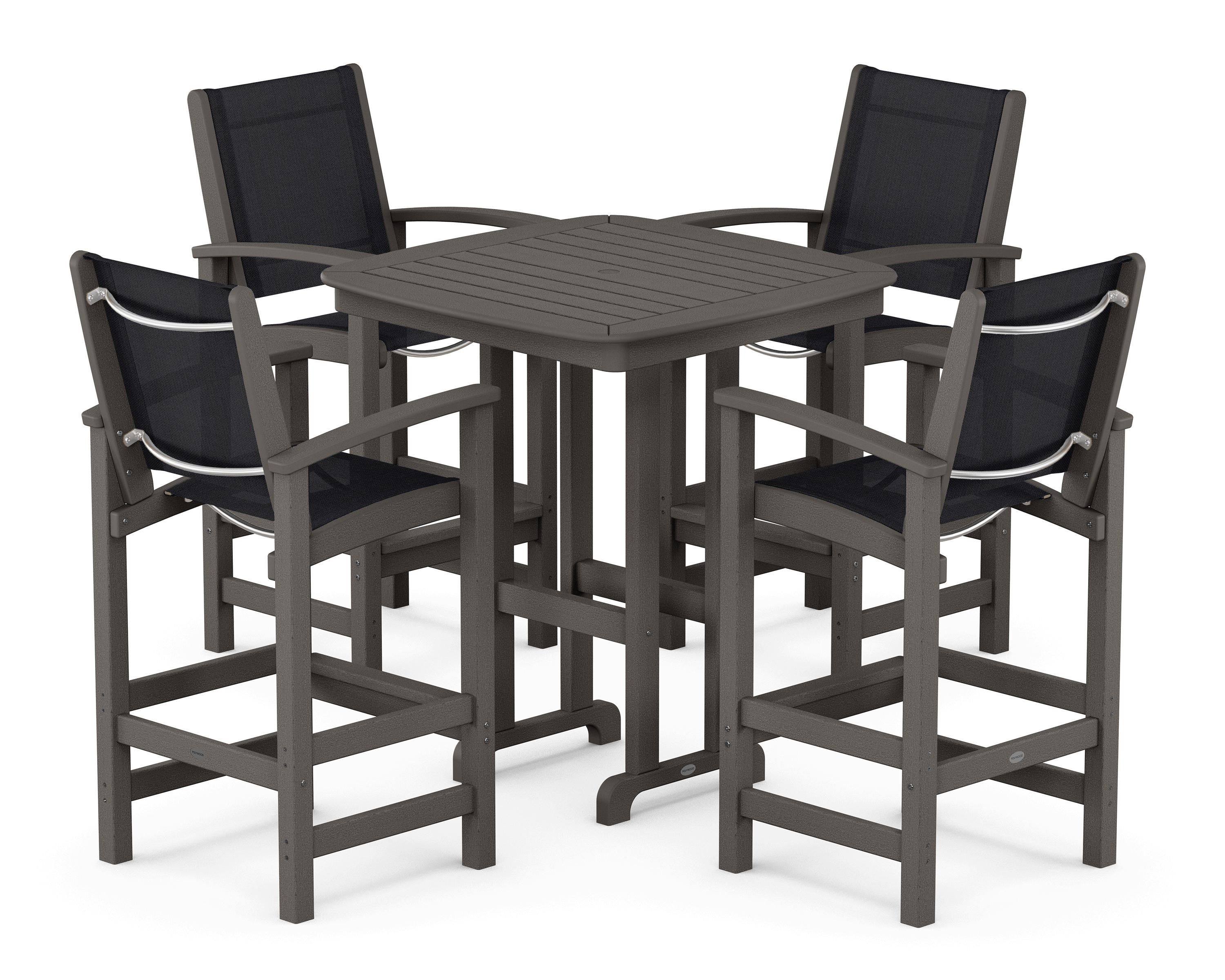 POLYWOOD Coastal 5-Piece Bar Set in Vintage Coffee / Black Sling