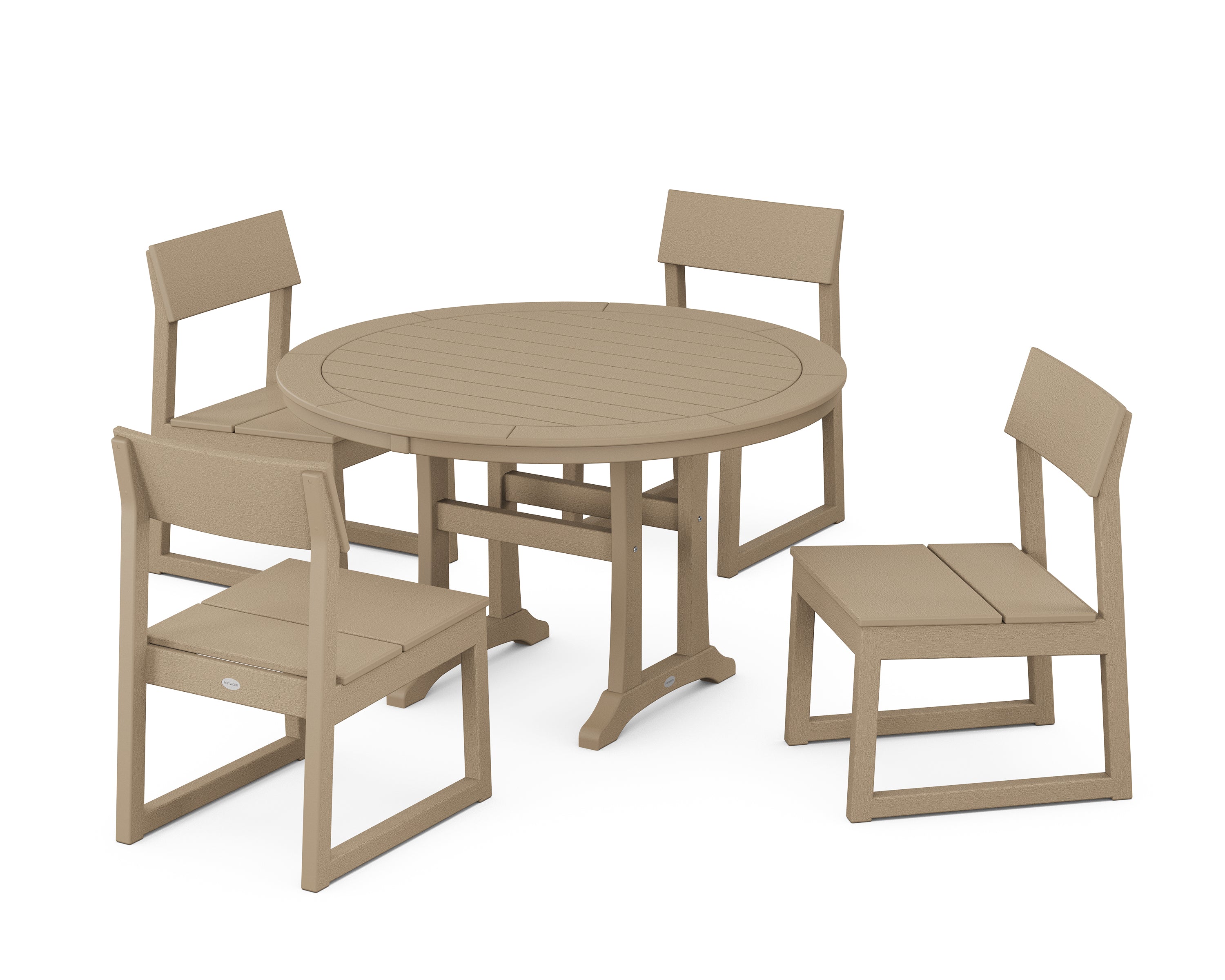 POLYWOOD® EDGE Side Chair 5-Piece Round Dining Set With Trestle Legs in Vintage Sahara