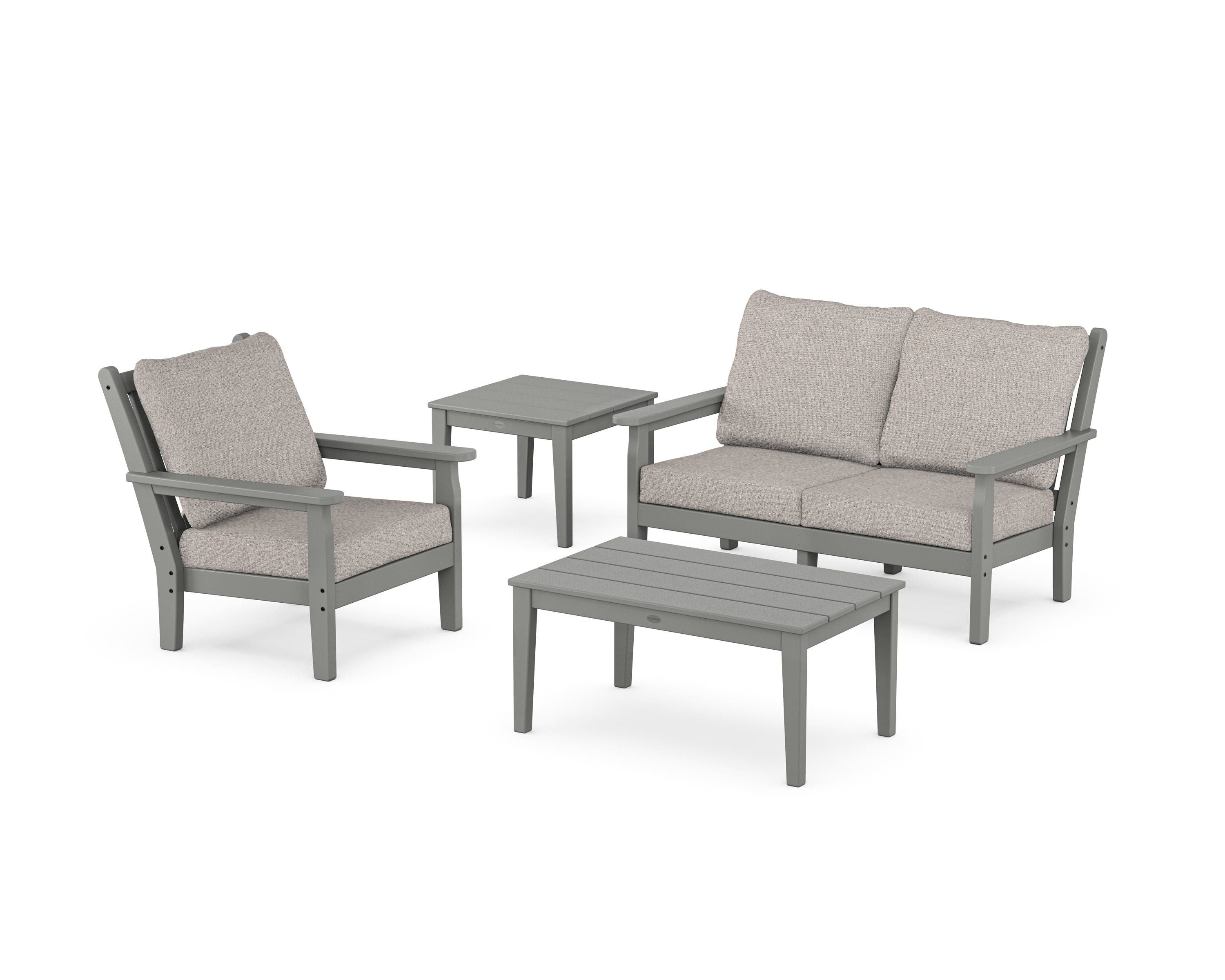POLYWOOD Chippendale 4-Piece Deep Seating Set in Slate Grey / Weathered Tweed