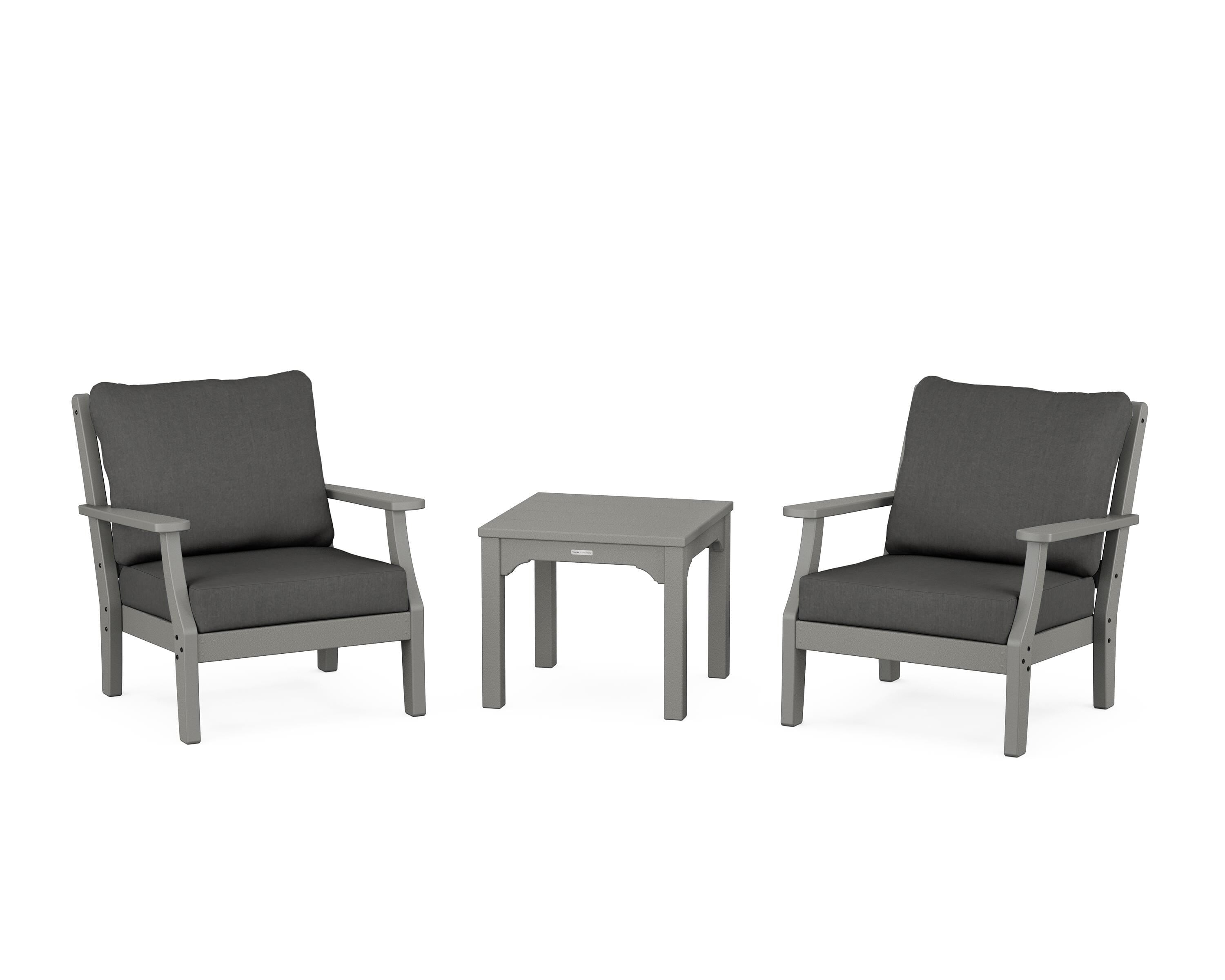 Martha Stewart by POLYWOOD Chinoiserie 3-Piece Deep Seating Set in Slate Grey / Spectrum Carbon