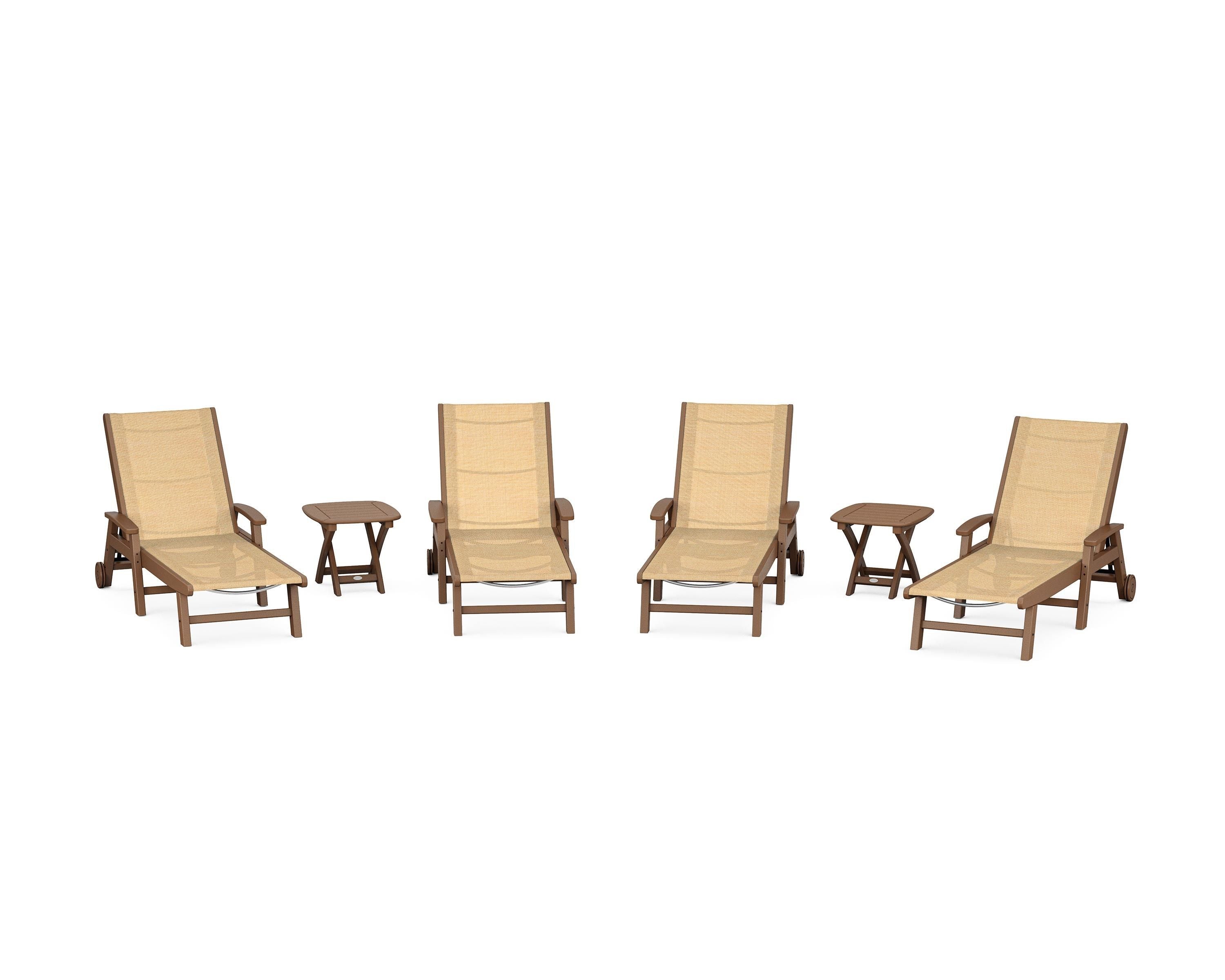 POLYWOOD Coastal Chaise 6-Piece Set with Wheels in Teak / Dupioni Apricot Sling