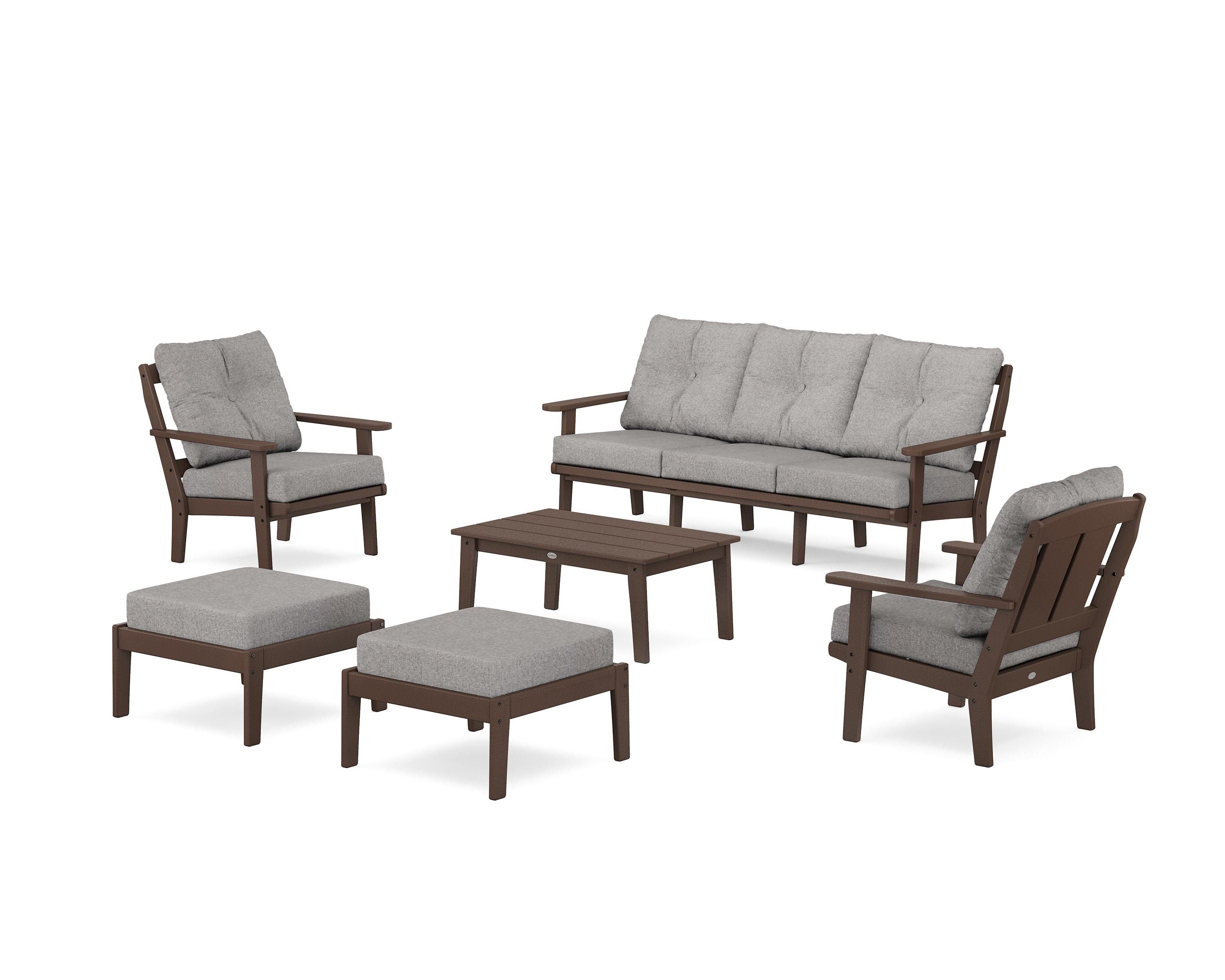 POLYWOOD Mission 6-Piece Lounge Sofa Set in Mahogany / Grey Mist