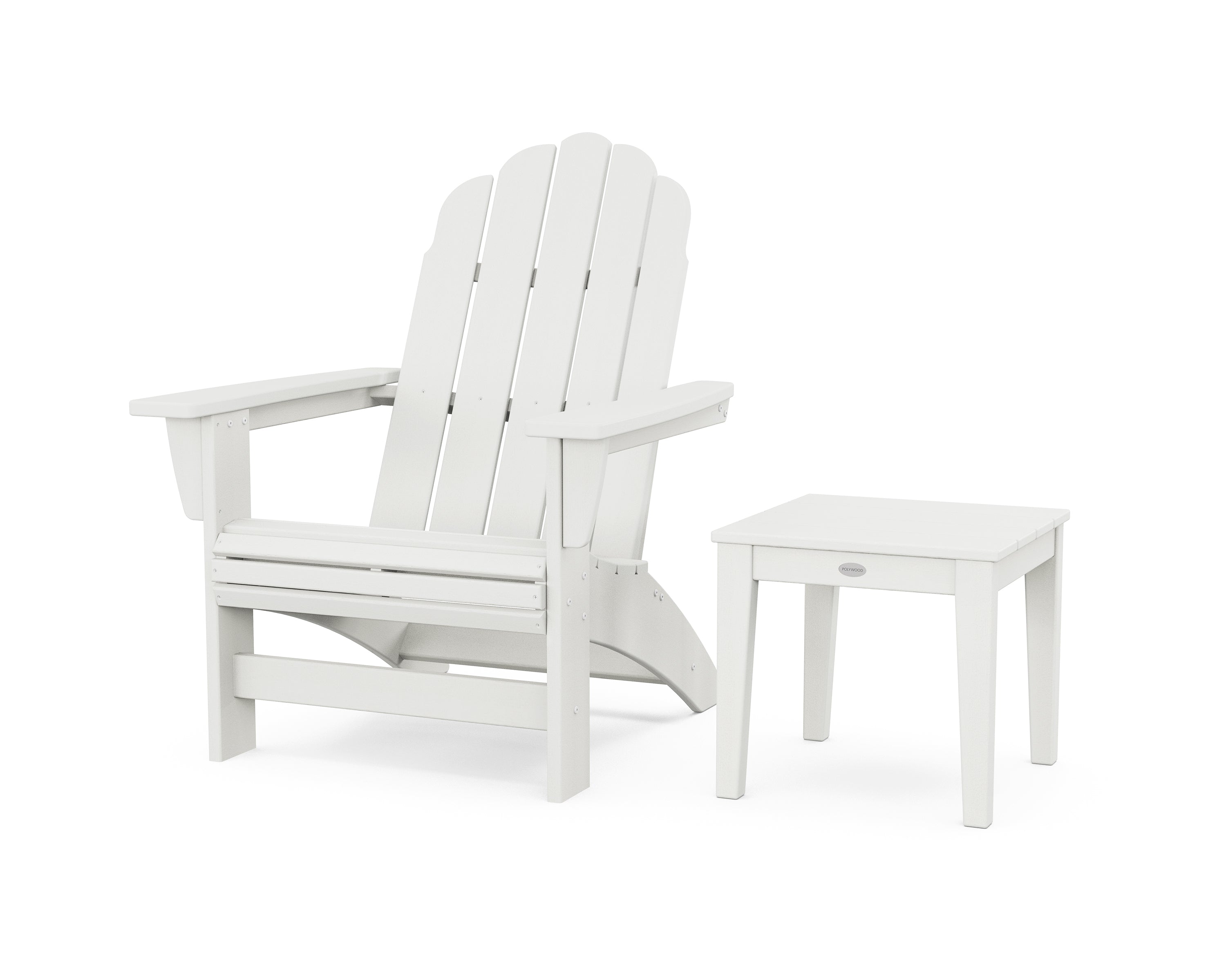 POLYWOOD Vineyard Grand Adirondack Chair with Side Table in Vintage White