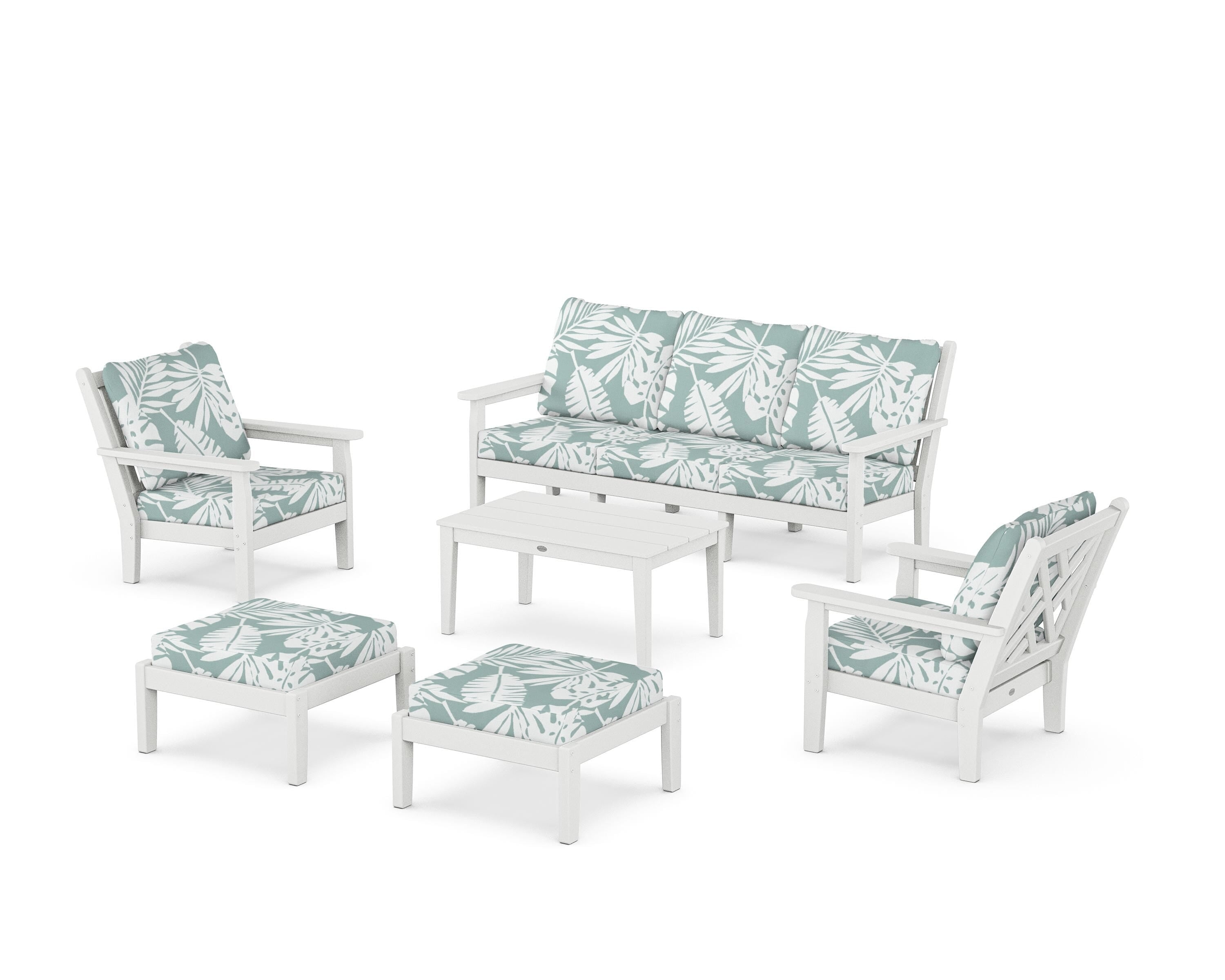POLYWOOD Chippendale 6-Piece Lounge Sofa Set in White / Leaf Glacier Spa