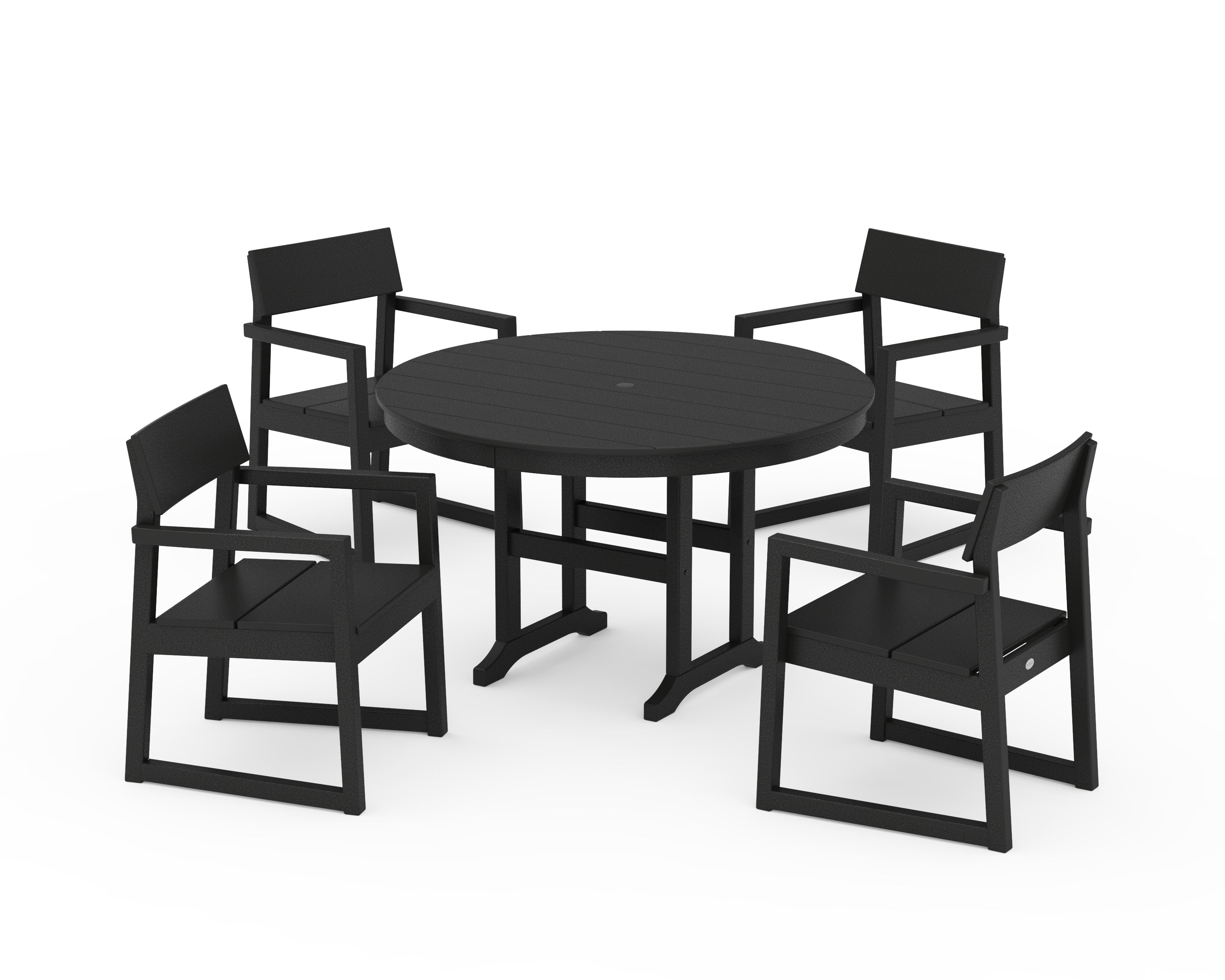 POLYWOOD EDGE 5-Piece Round Farmhouse Dining Set in Black