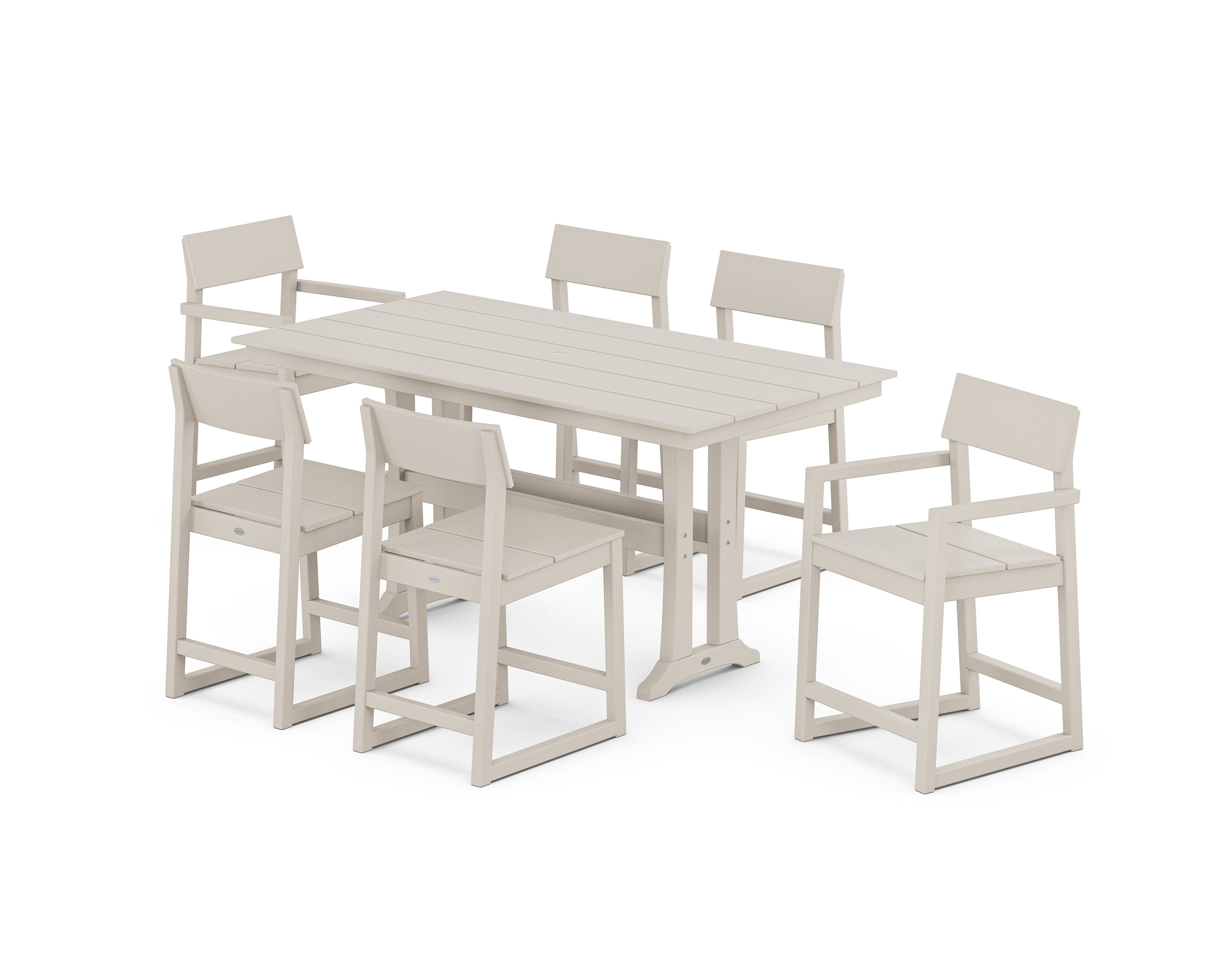 POLYWOOD EDGE 7-Piece Farmhouse Counter Set with Trestle Legs in Sand