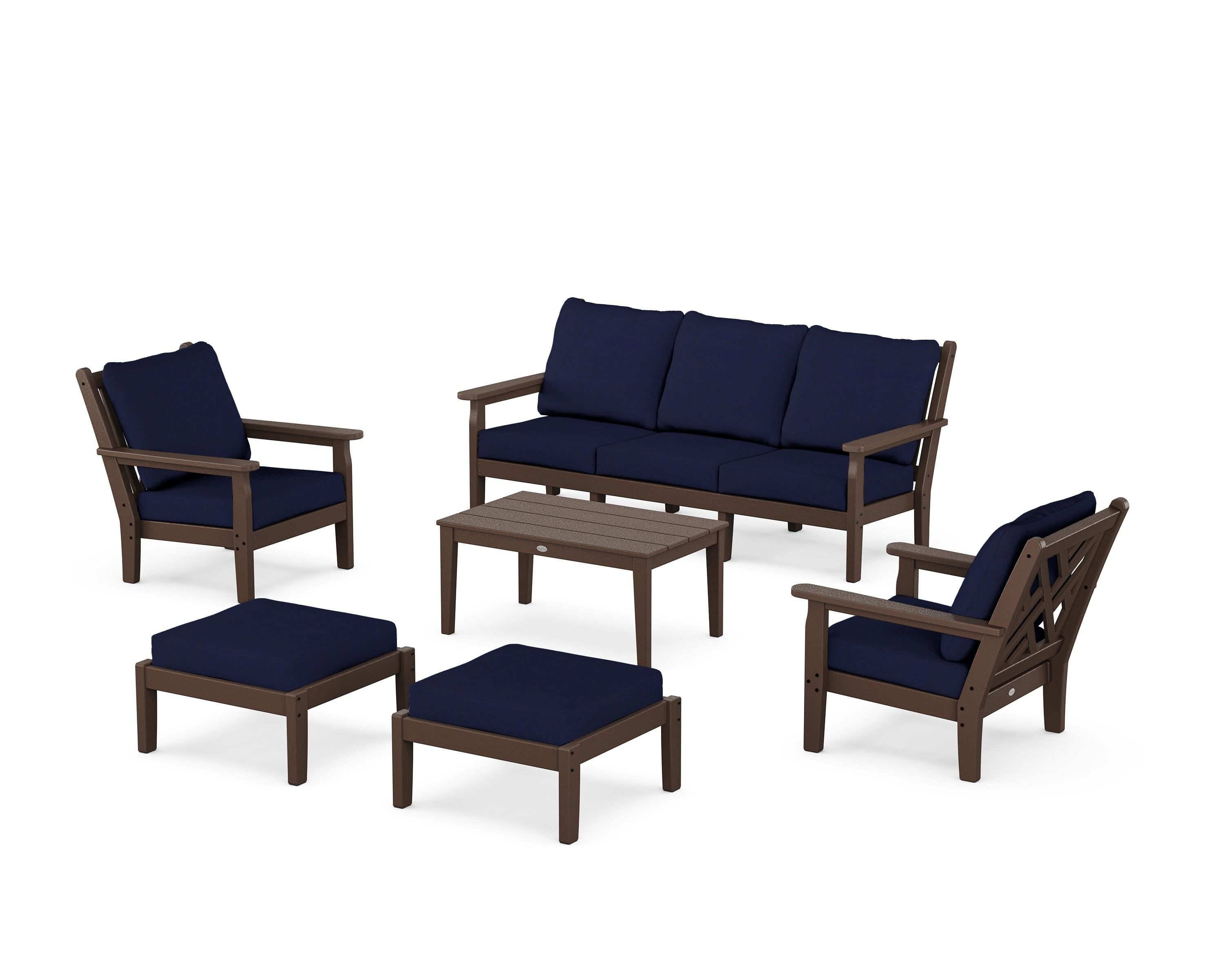 POLYWOOD Chippendale 6-Piece Lounge Sofa Set in Mahogany / Navy
