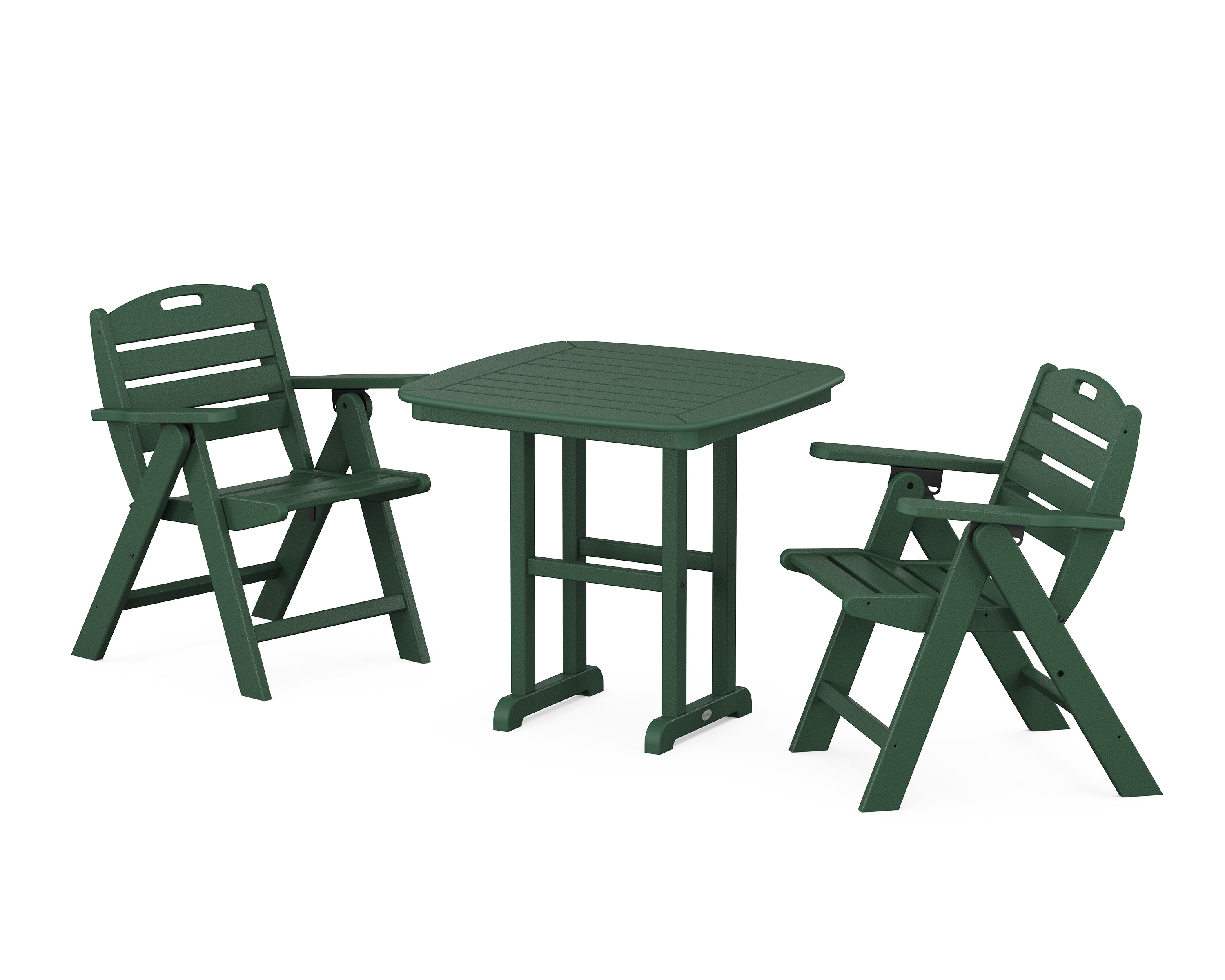 POLYWOOD® Nautical Folding Lowback Chair 3-Piece Dining Set in Green