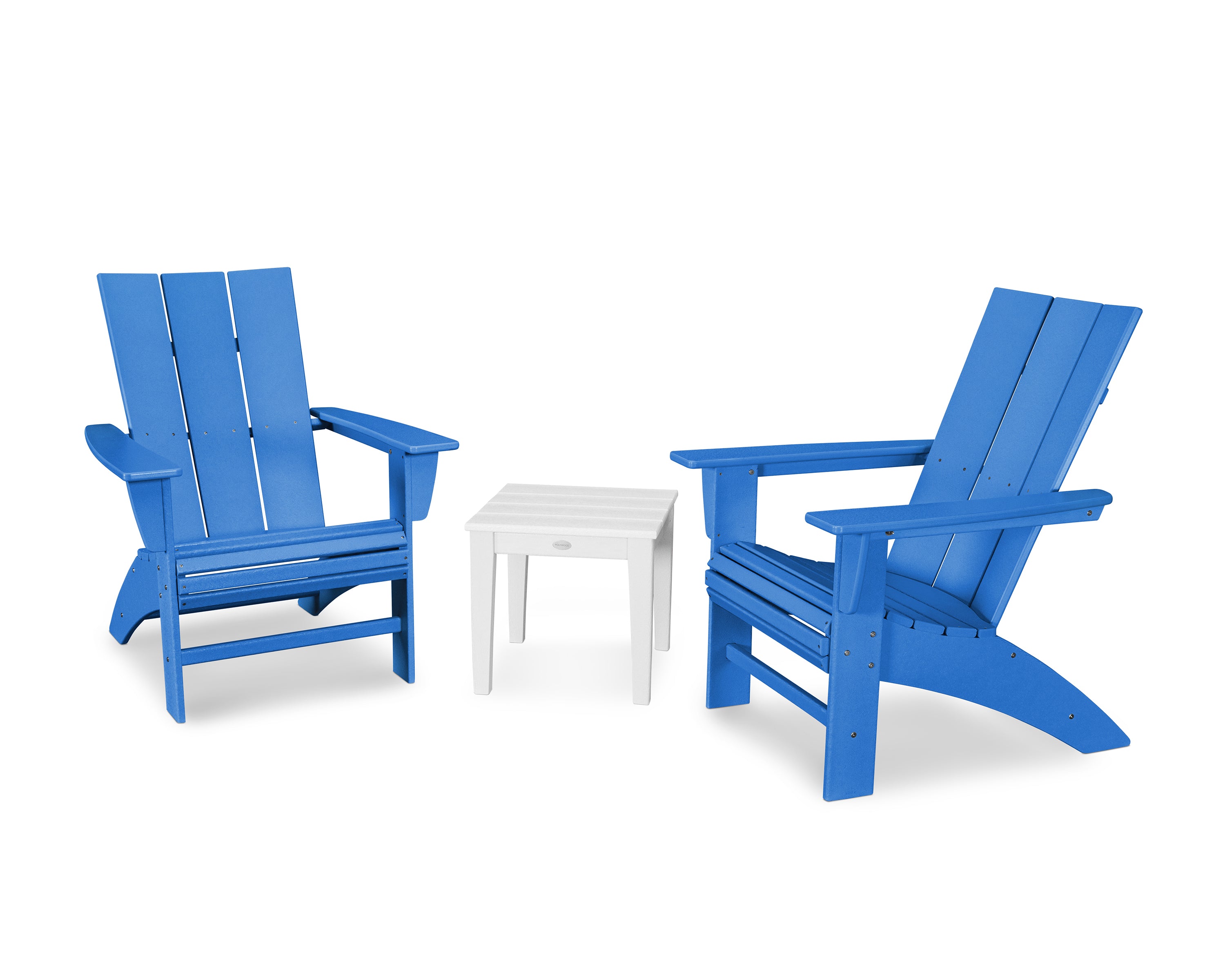 POLYWOOD Modern 3-Piece Curveback Adirondack Set in Pacific Blue / White