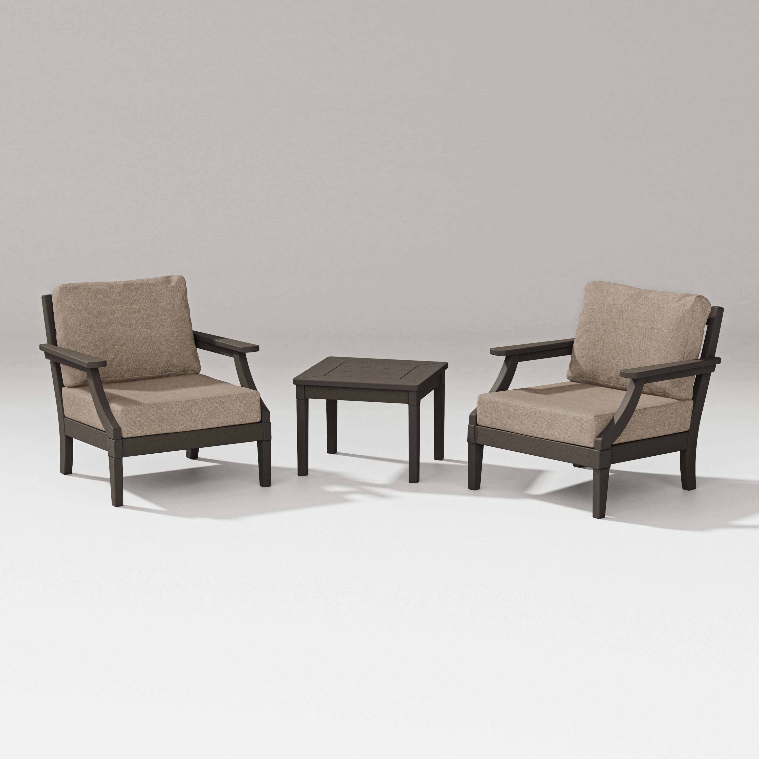 PW Designer Series Estate 3-Piece Lounge Chair Set in Vintage Coffee / Spiced Burlap