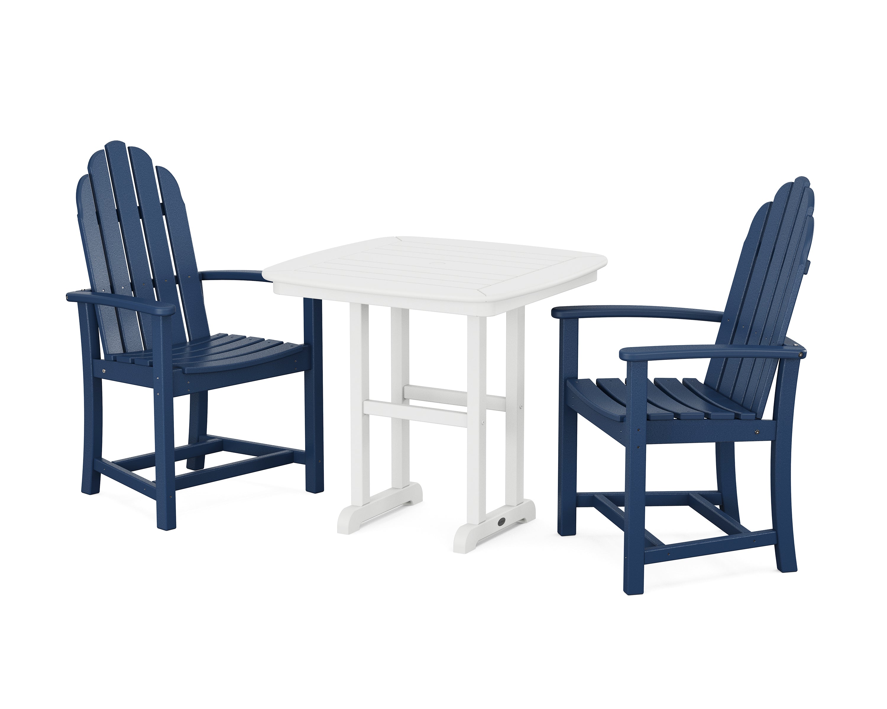 POLYWOOD Classic Adirondack 3-Piece Dining Set in Navy / White