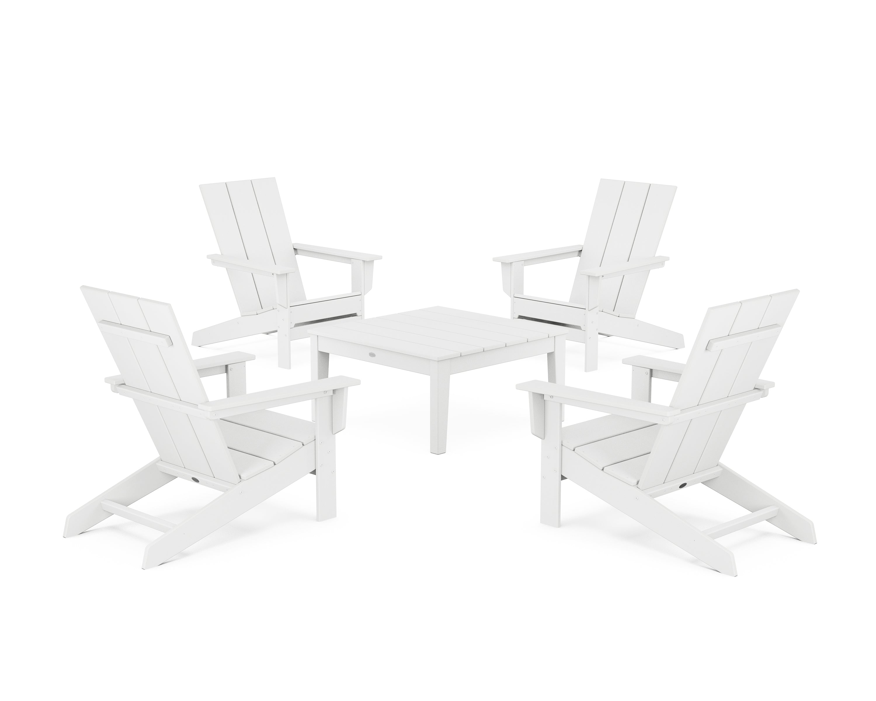 POLYWOOD 5-Piece Modern Studio Adirondack Chair Conversation Group in White