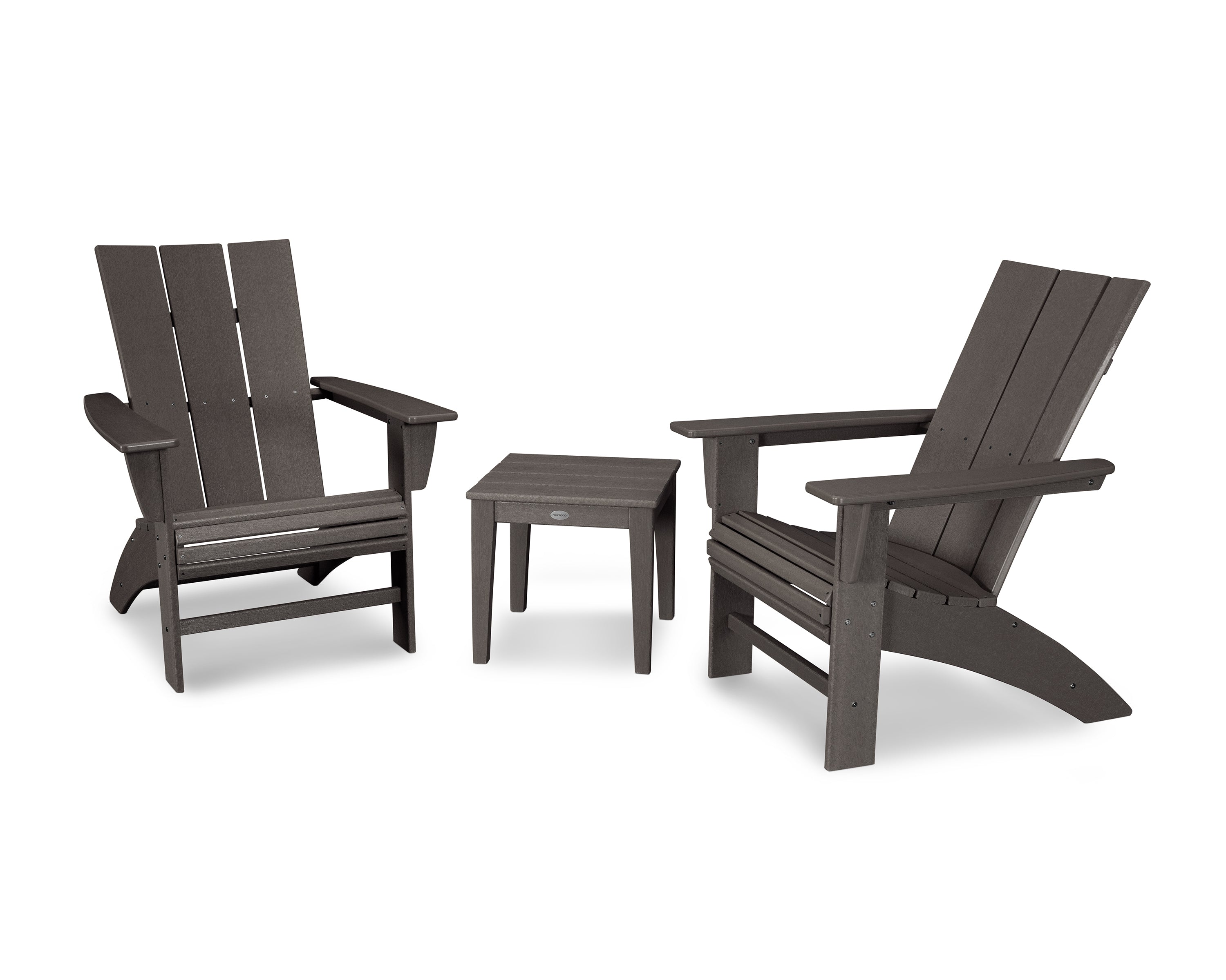 POLYWOOD® Modern 3-Piece Curveback Adirondack Set in Vintage Coffee