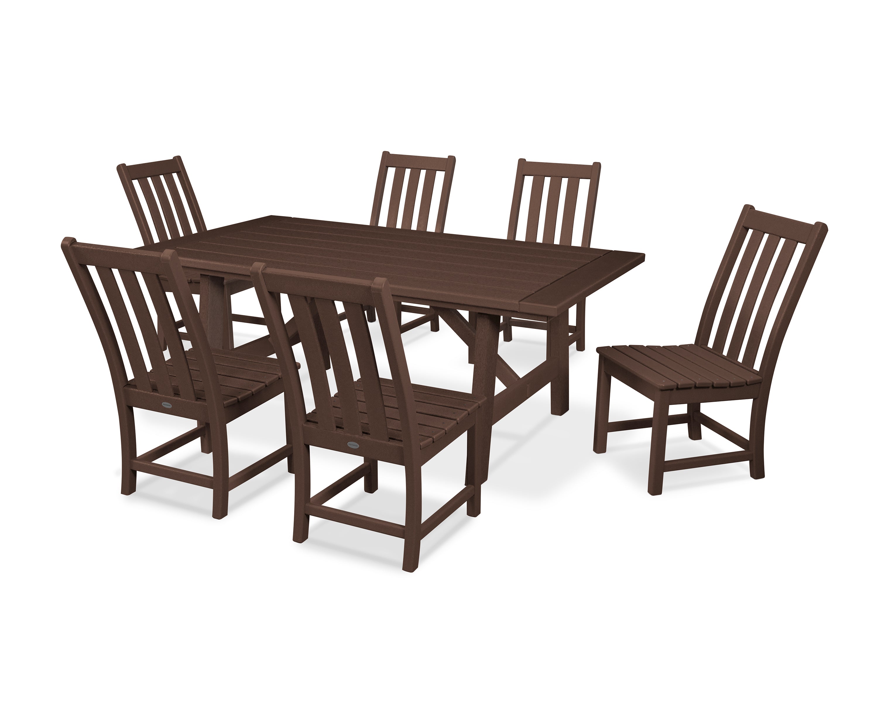 POLYWOOD® Vineyard 7-Piece Rustic Farmhouse Side Chair Dining Set in Mahogany