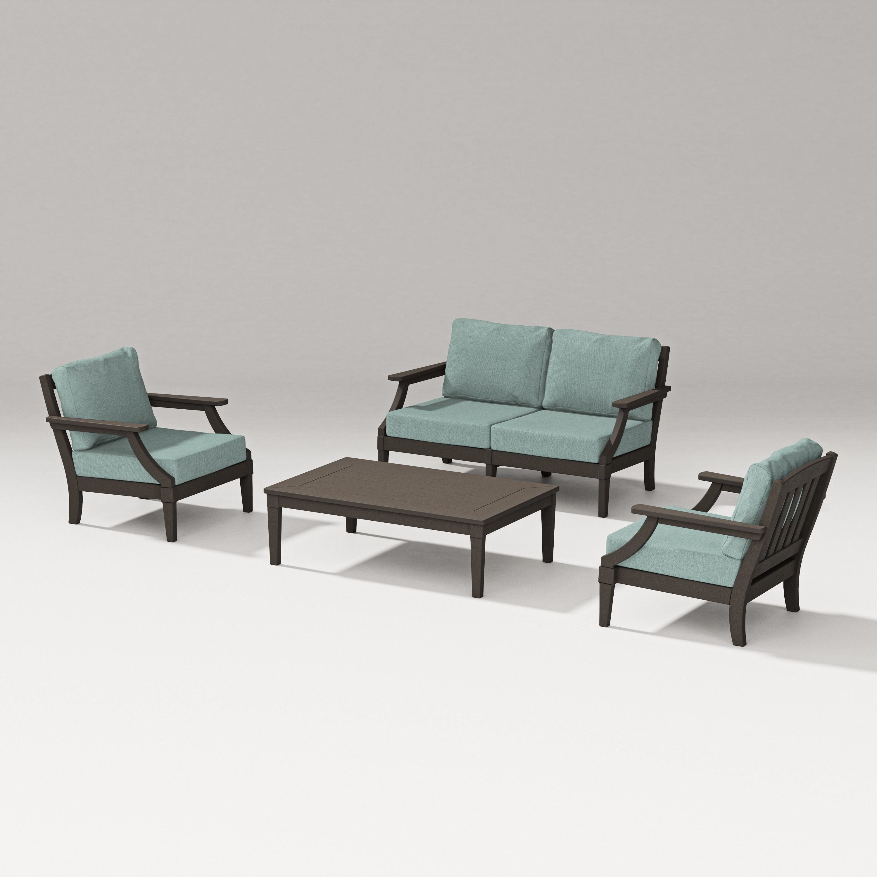 PW Designer Series Estate Lounge 4-Piece Loveseat Set in Vintage Coffee / Glacier Spa