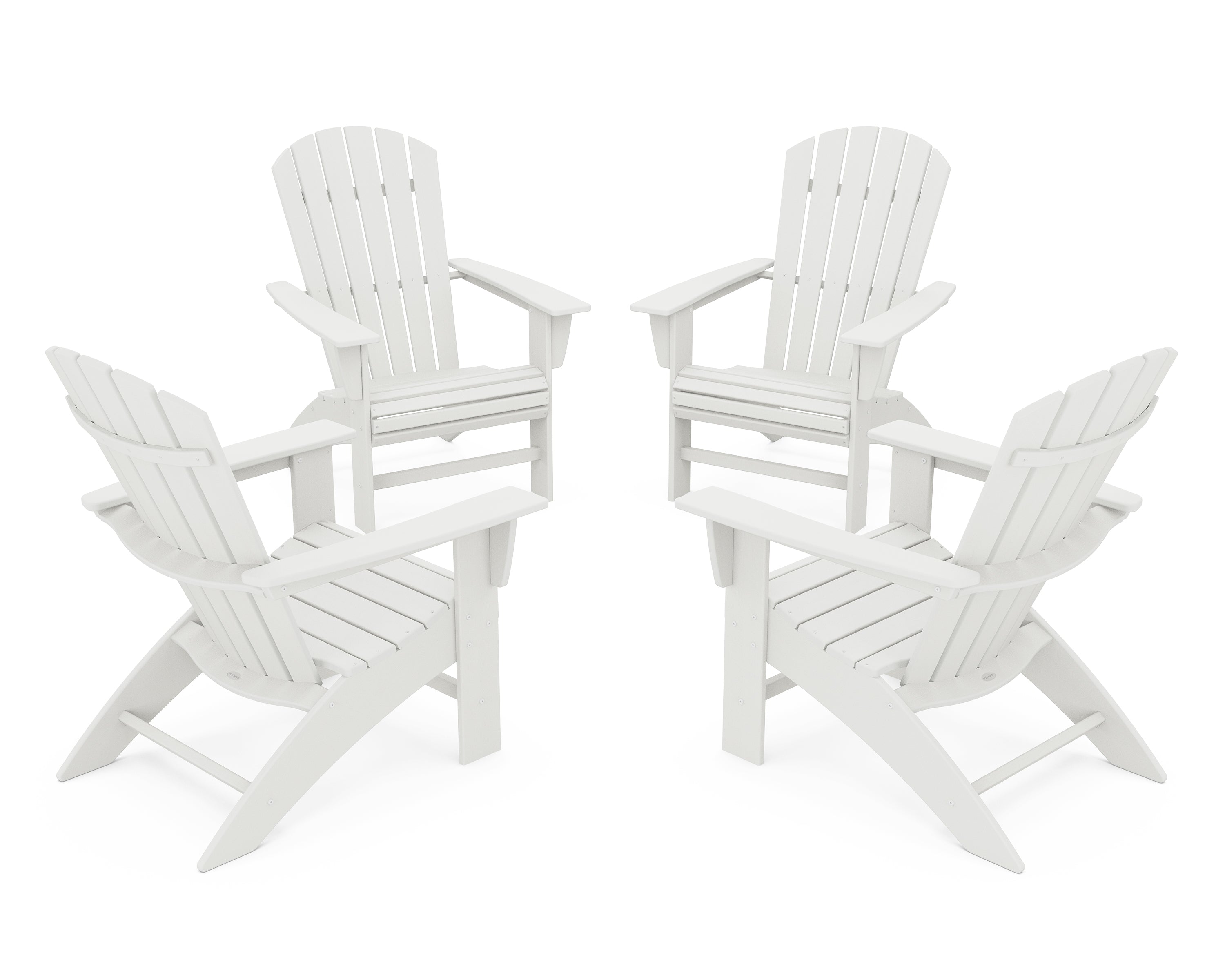 POLYWOOD 4-Piece Nautical Curveback Adirondack Chair Conversation Set in Vintage White