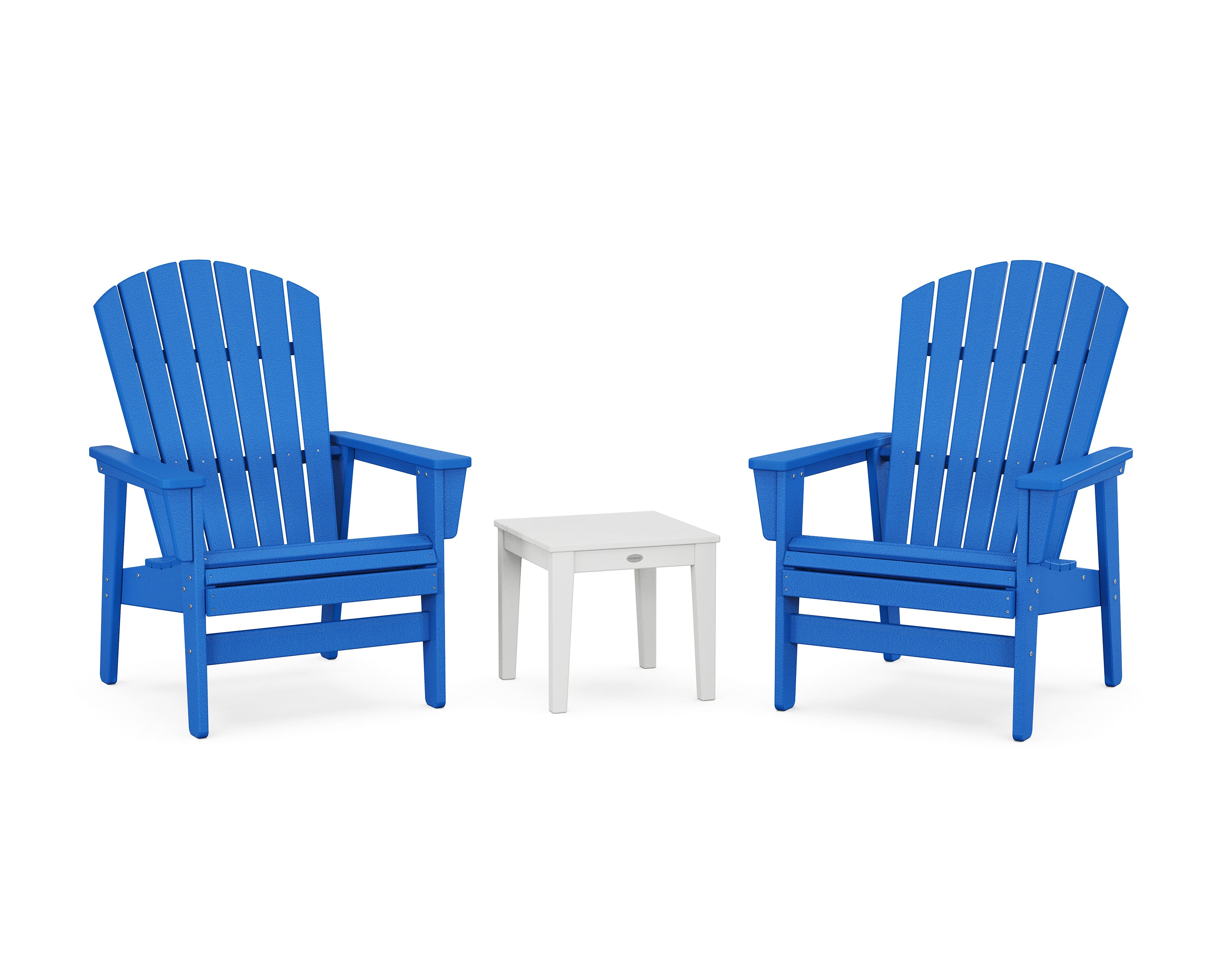 POLYWOOD 3-Piece Nautical Grand Upright Adirondack Set in Pacific Blue / White