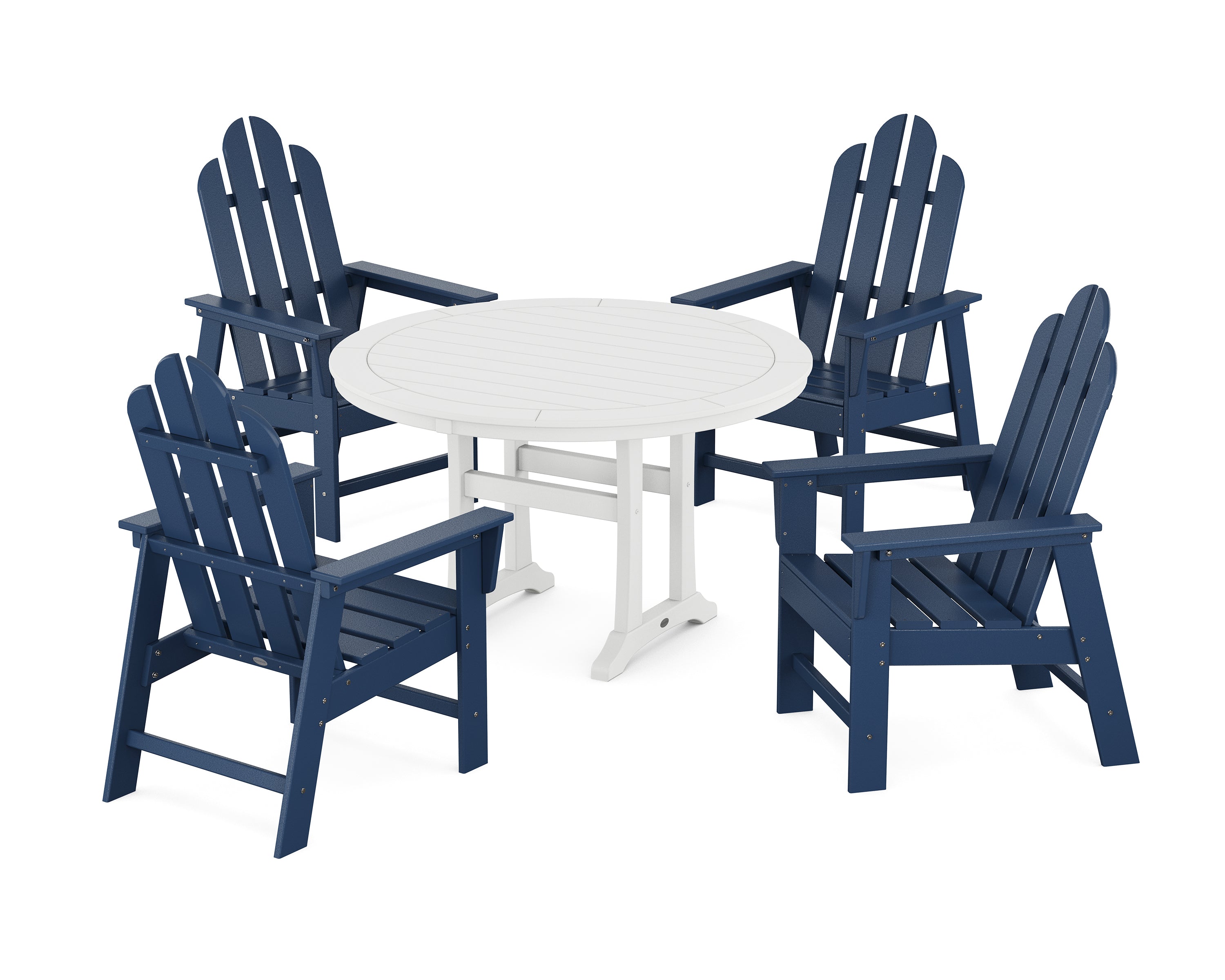 POLYWOOD® Long Island 5-Piece Round Dining Set with Trestle Legs in Navy / White