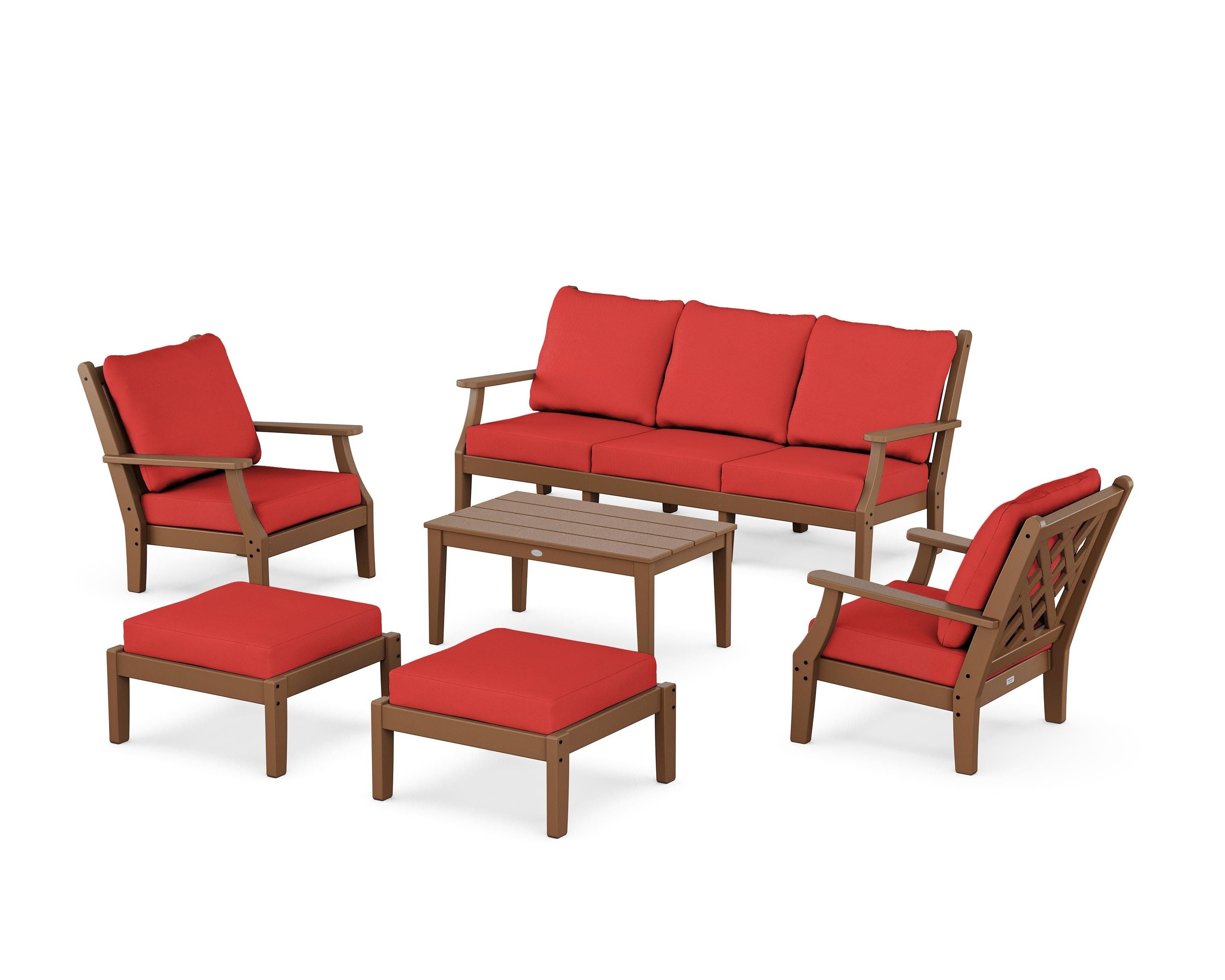 Country Living Wovendale 6-Piece Lounge Sofa Set in Teak / Crimson Linen