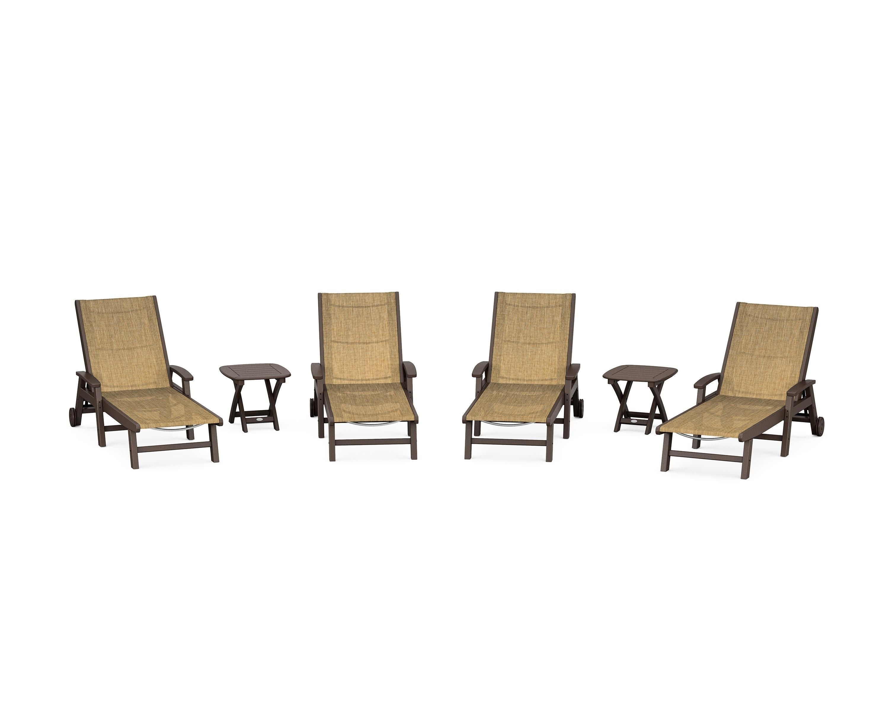 POLYWOOD Coastal Chaise 6-Piece Set with Wheels in Mahogany / Burlap Sling