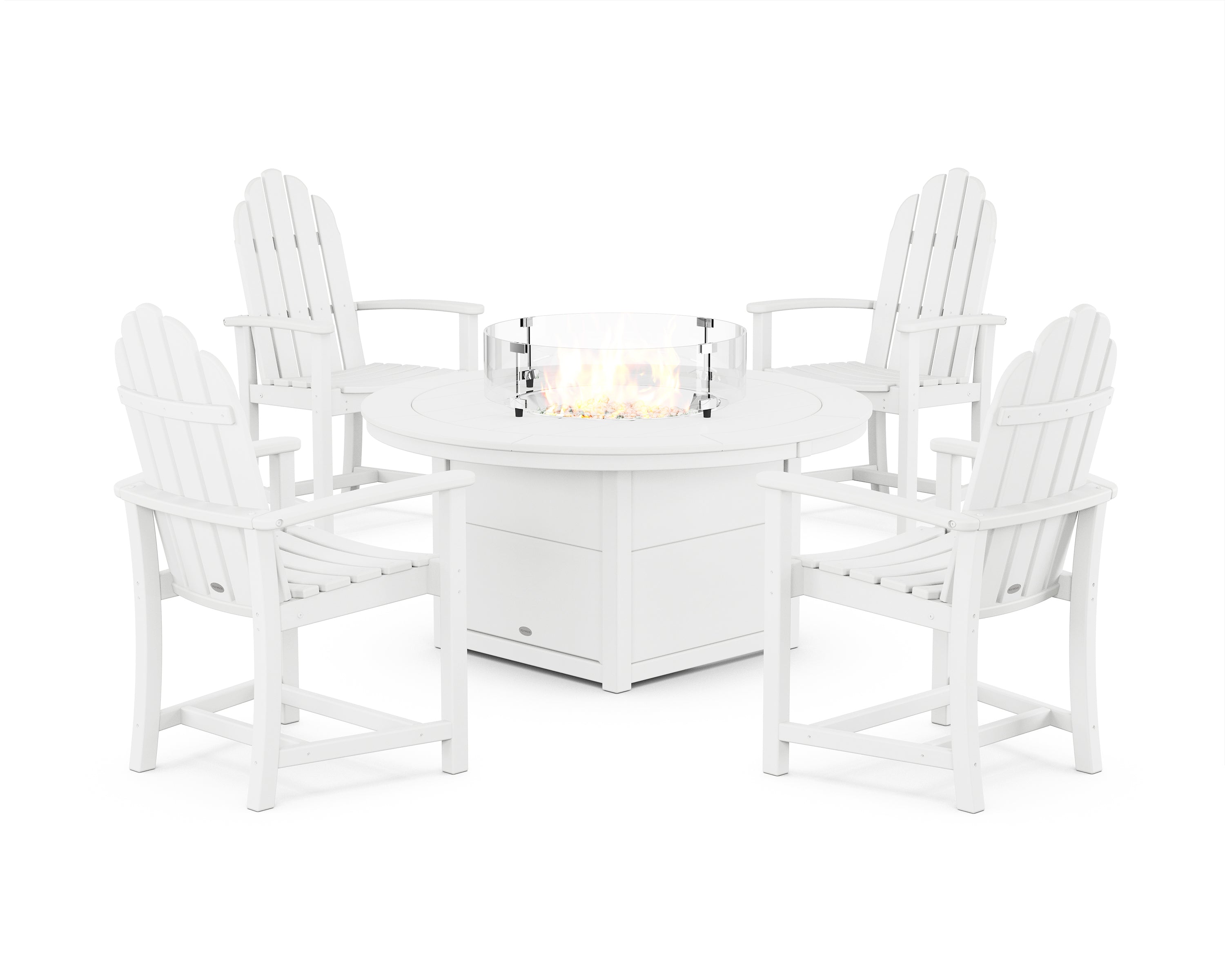 POLYWOOD Classic 4-Piece Upright Adirondack Conversation Set with Fire Pit Table in White