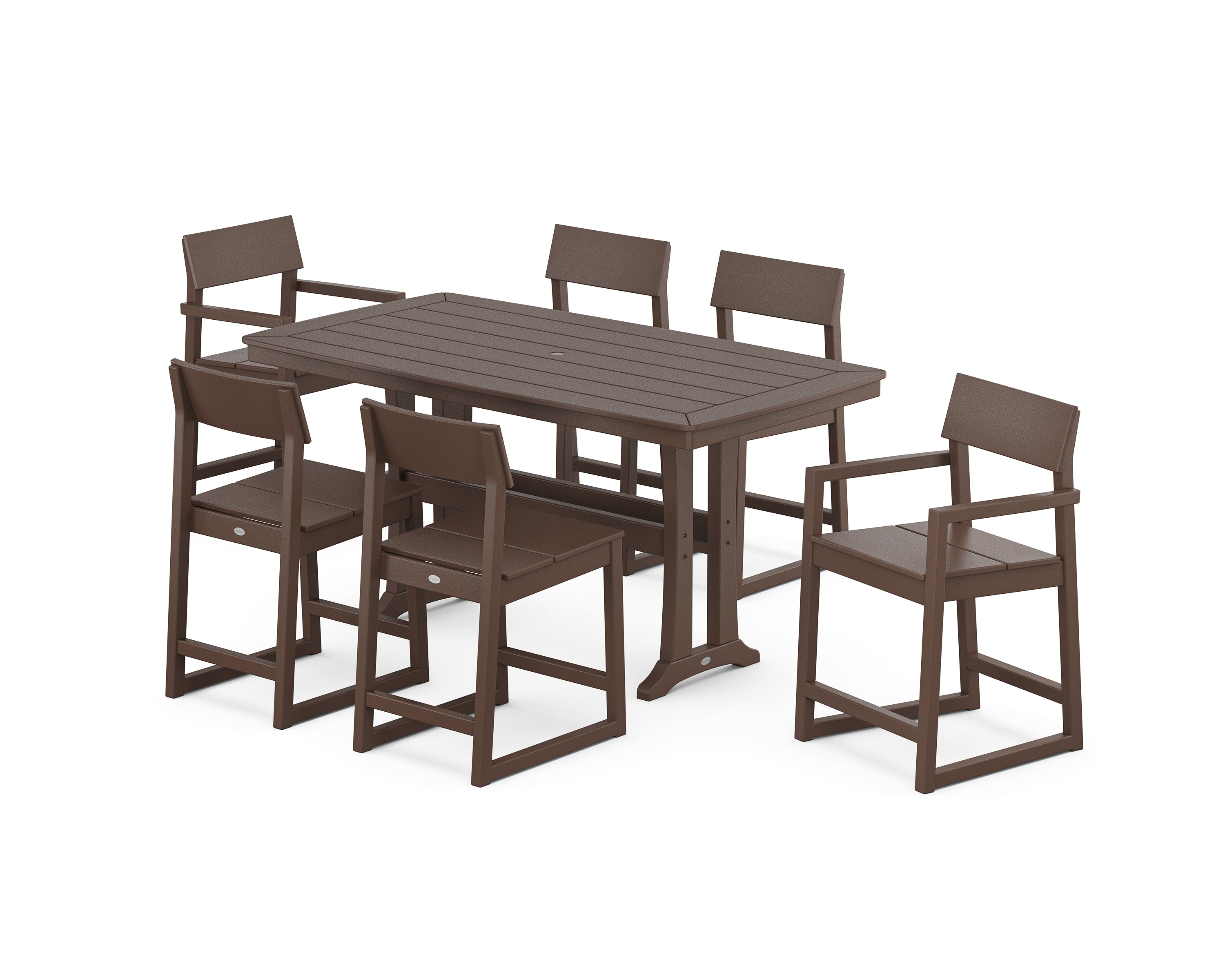 POLYWOOD EDGE 7-Piece Counter Set with Trestle Legs in Mahogany