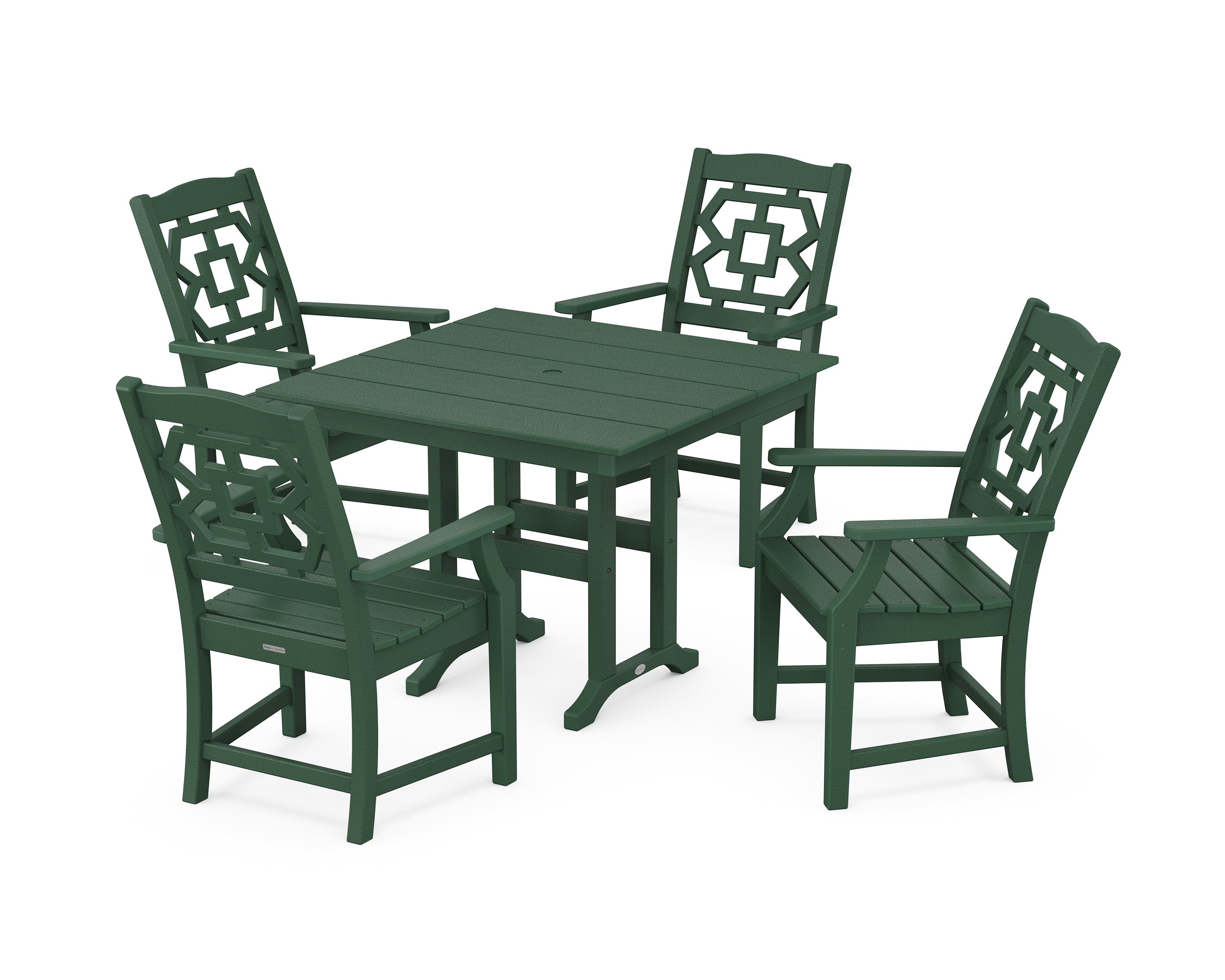 Martha Stewart by POLYWOOD Chinoiserie 5-Piece Farmhouse Dining Set in Green