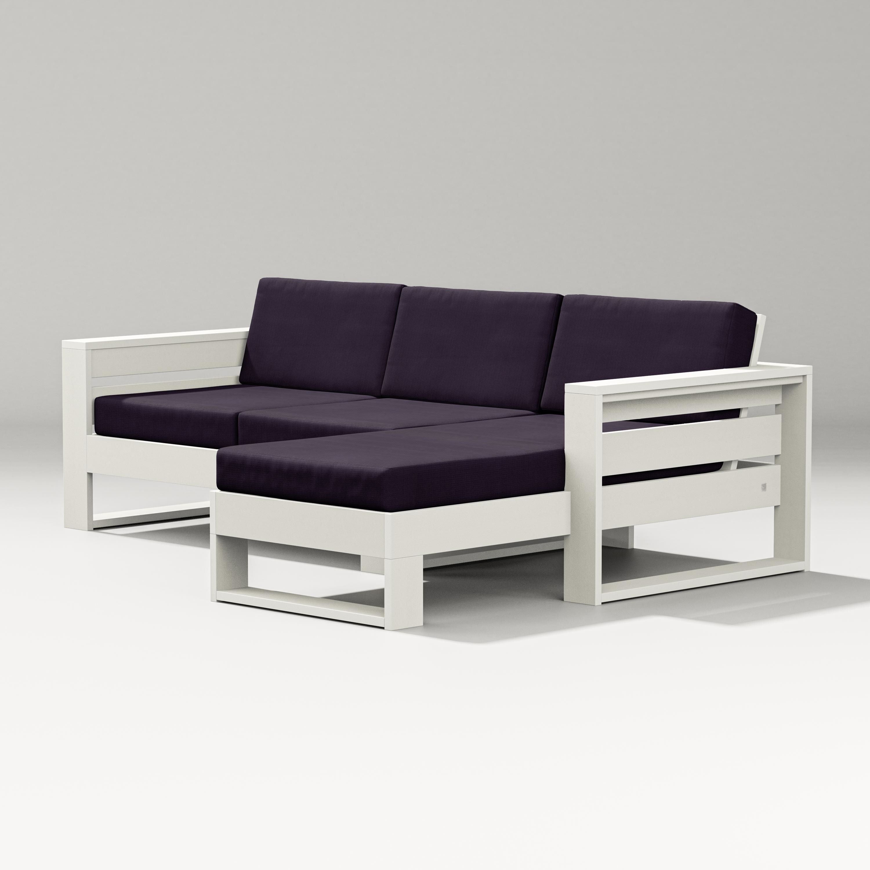 PW Designer Series Latitude Right Chaise Sectional in Vintage White / Navy Linen