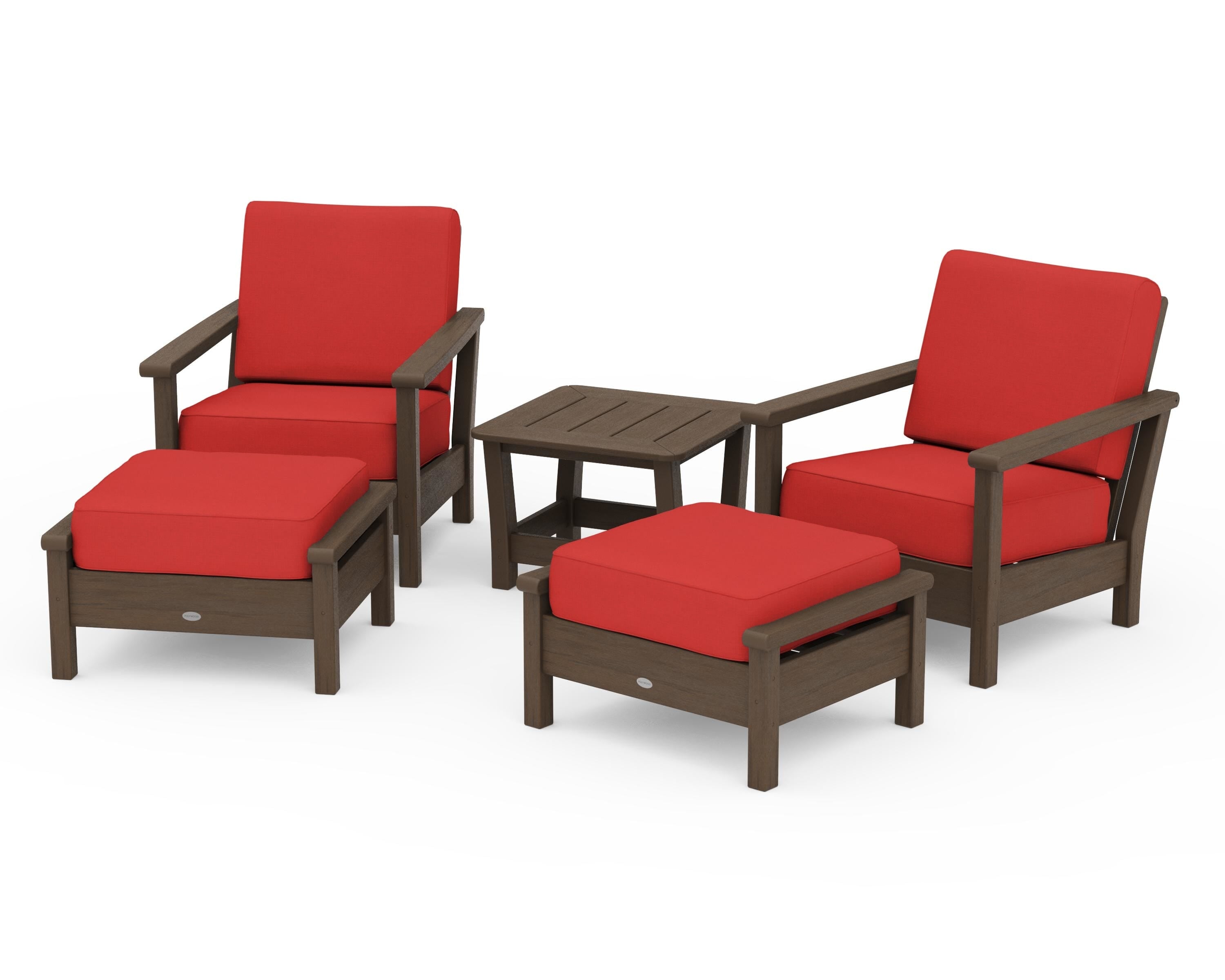 POLYWOOD Harbour 5-Piece Deep Seating Chair Set in Kona / Crimson Linen