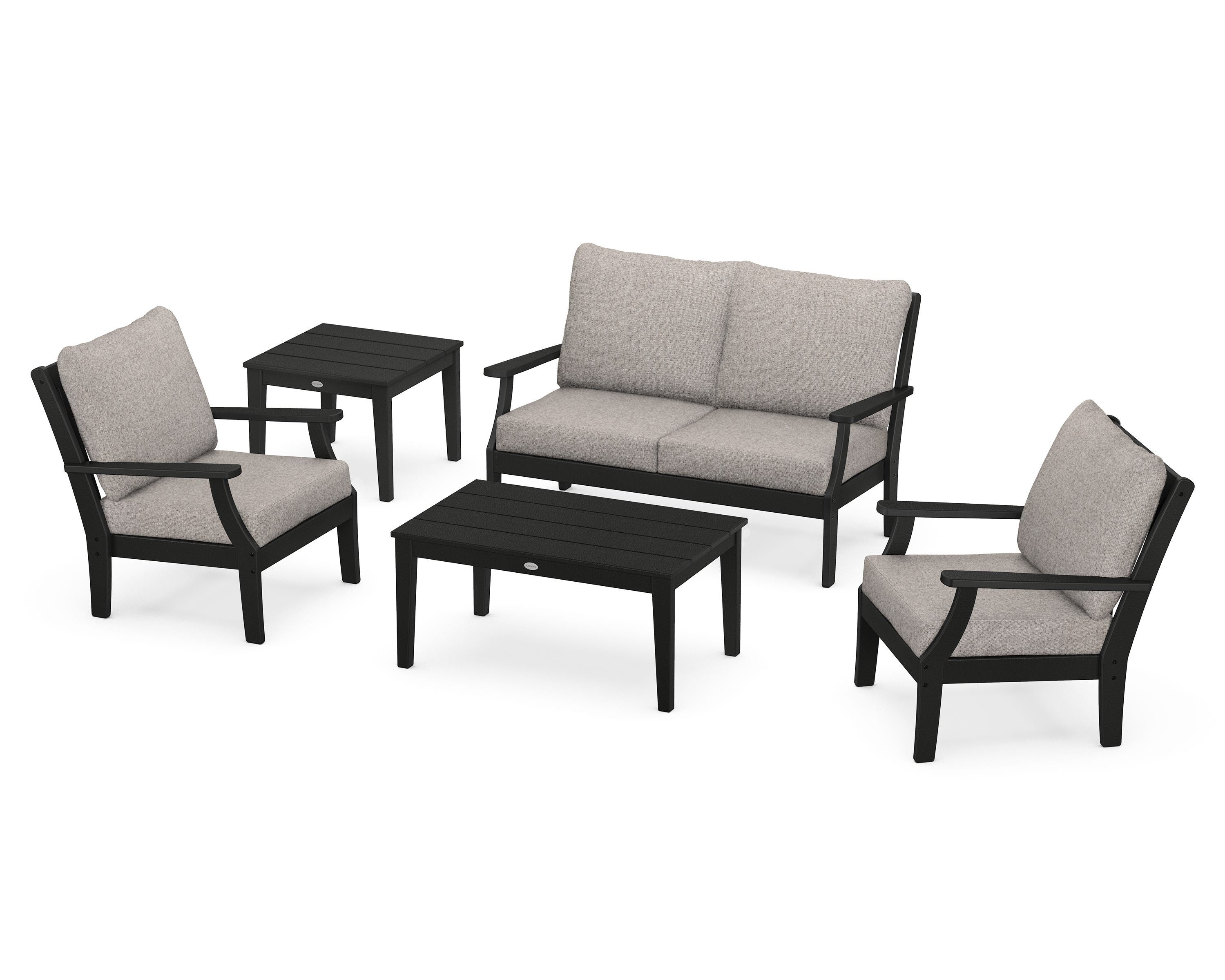 POLYWOOD Braxton 5-Piece Deep Seating Set in Black / Weathered Tweed