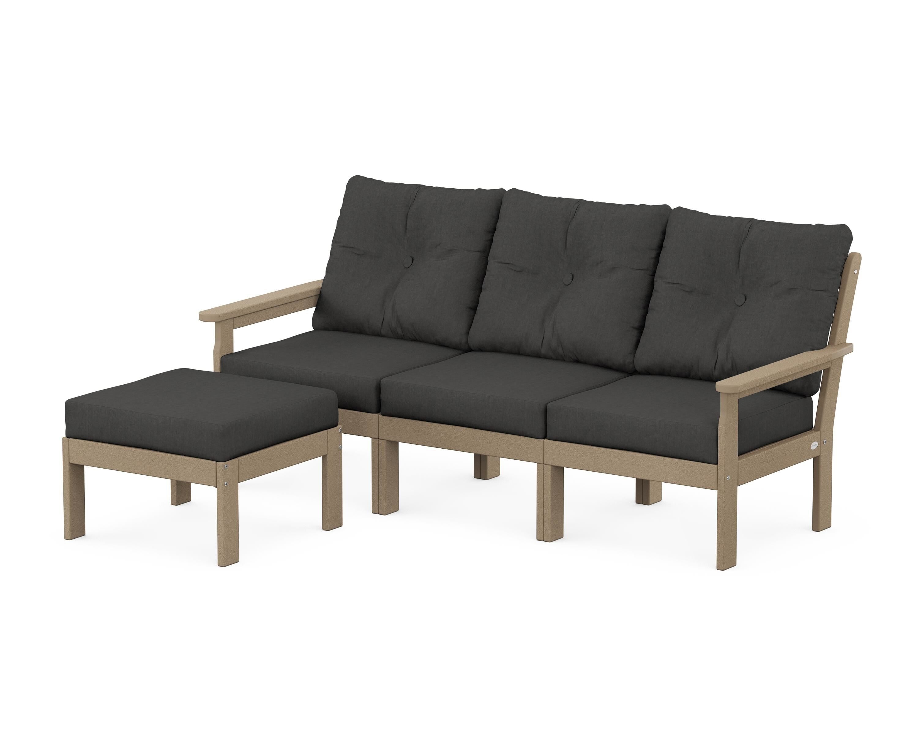 POLYWOOD Vineyard 4-Piece Sectional with Ottoman in Vintage Sahara / Spectrum Carbon