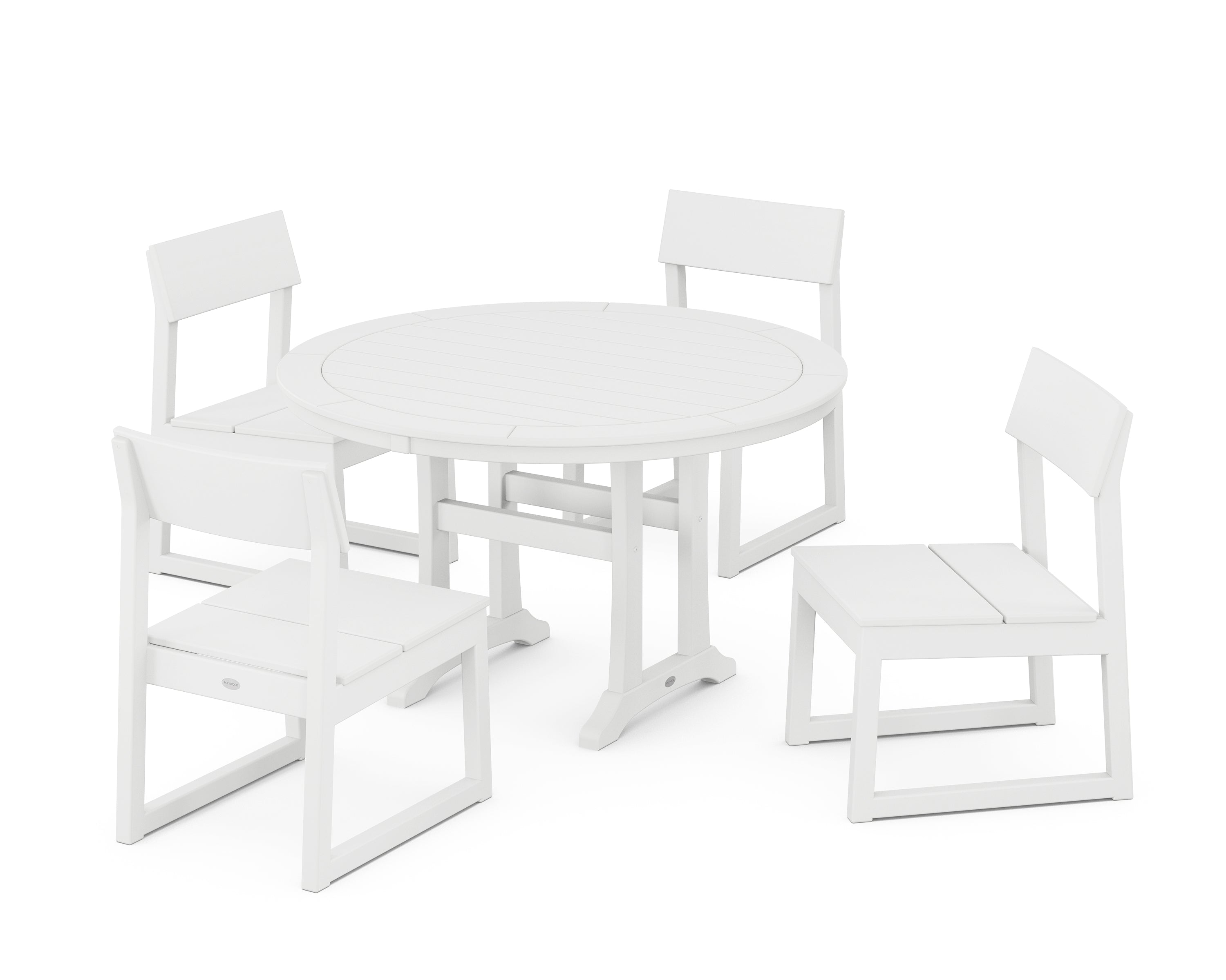 POLYWOOD® EDGE Side Chair 5-Piece Round Dining Set With Trestle Legs in White