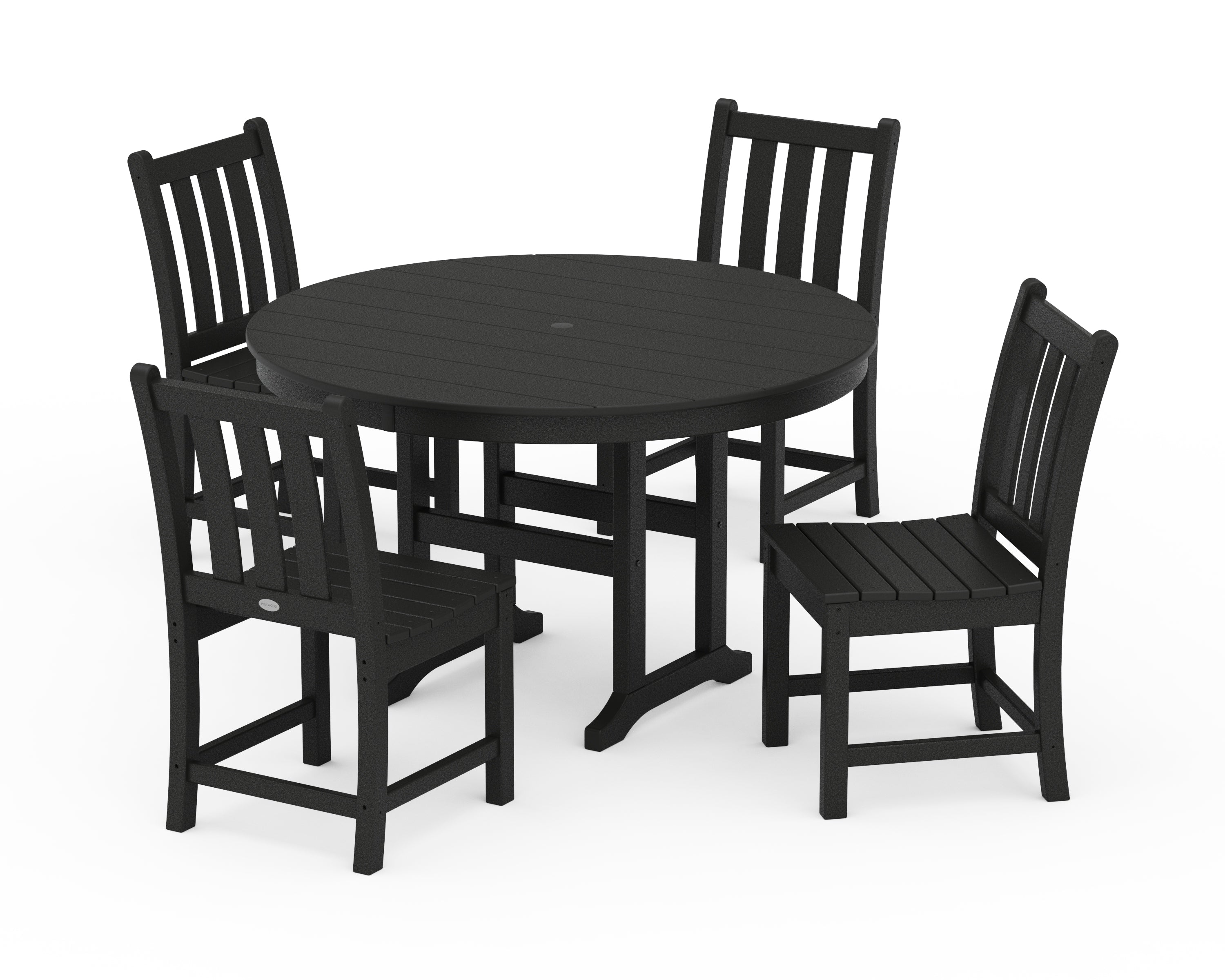 POLYWOOD Traditional Garden Side Chair 5-Piece Round Farmhouse Dining Set in Black