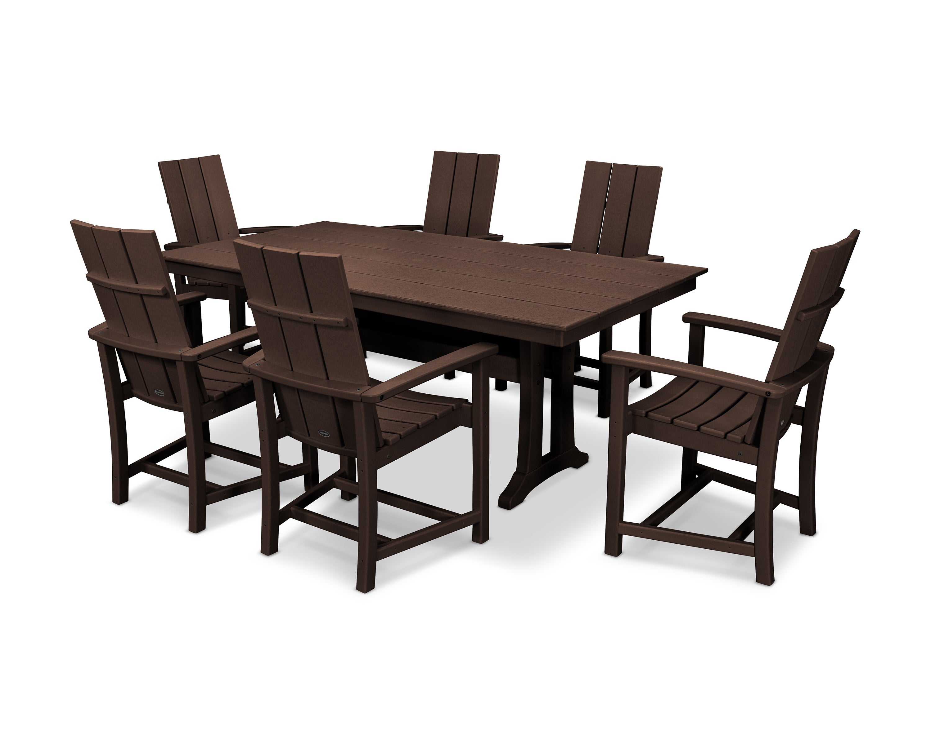 POLYWOOD Modern Adirondack 7-Piece Farmhouse Dining Set with Trestle Legs in Mahogany