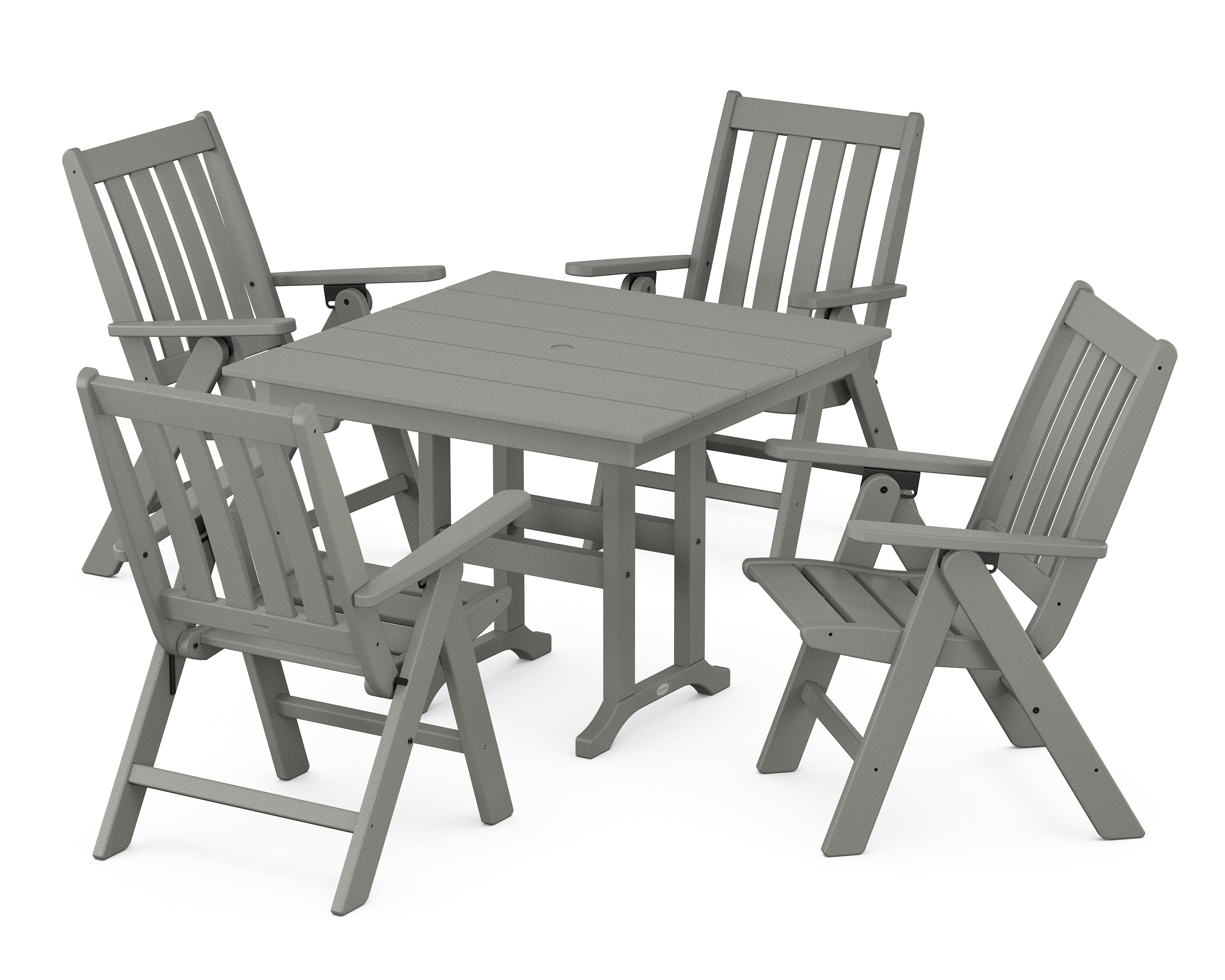 POLYWOOD Vineyard Folding Chair 5-Piece Farmhouse Dining Set in Slate Grey