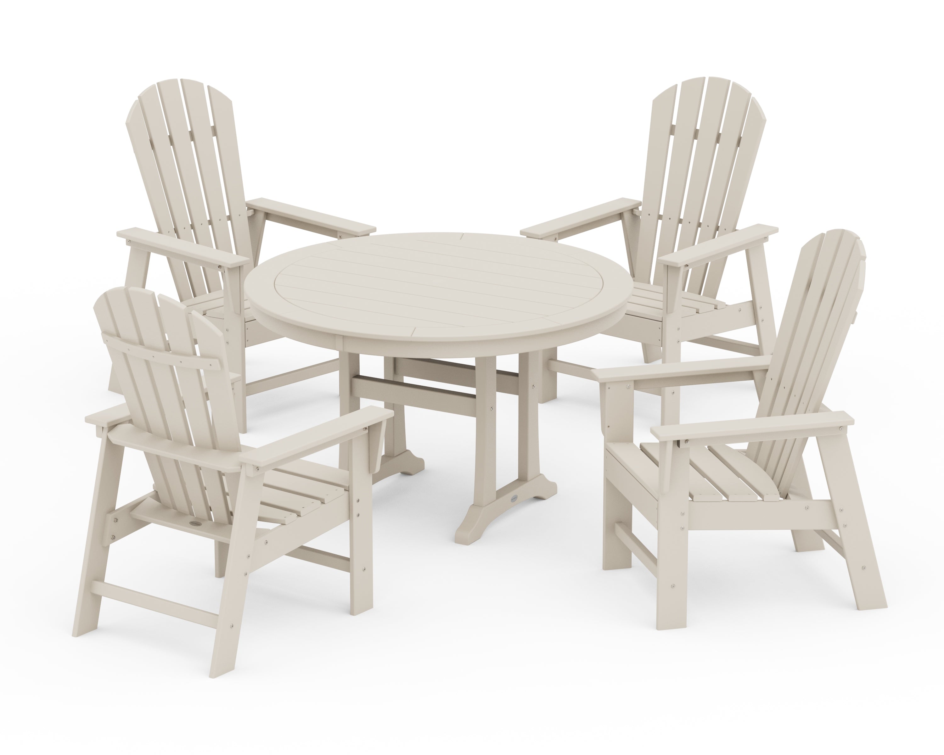 POLYWOOD South Beach 5-Piece Round Dining Set with Trestle Legs in Sand