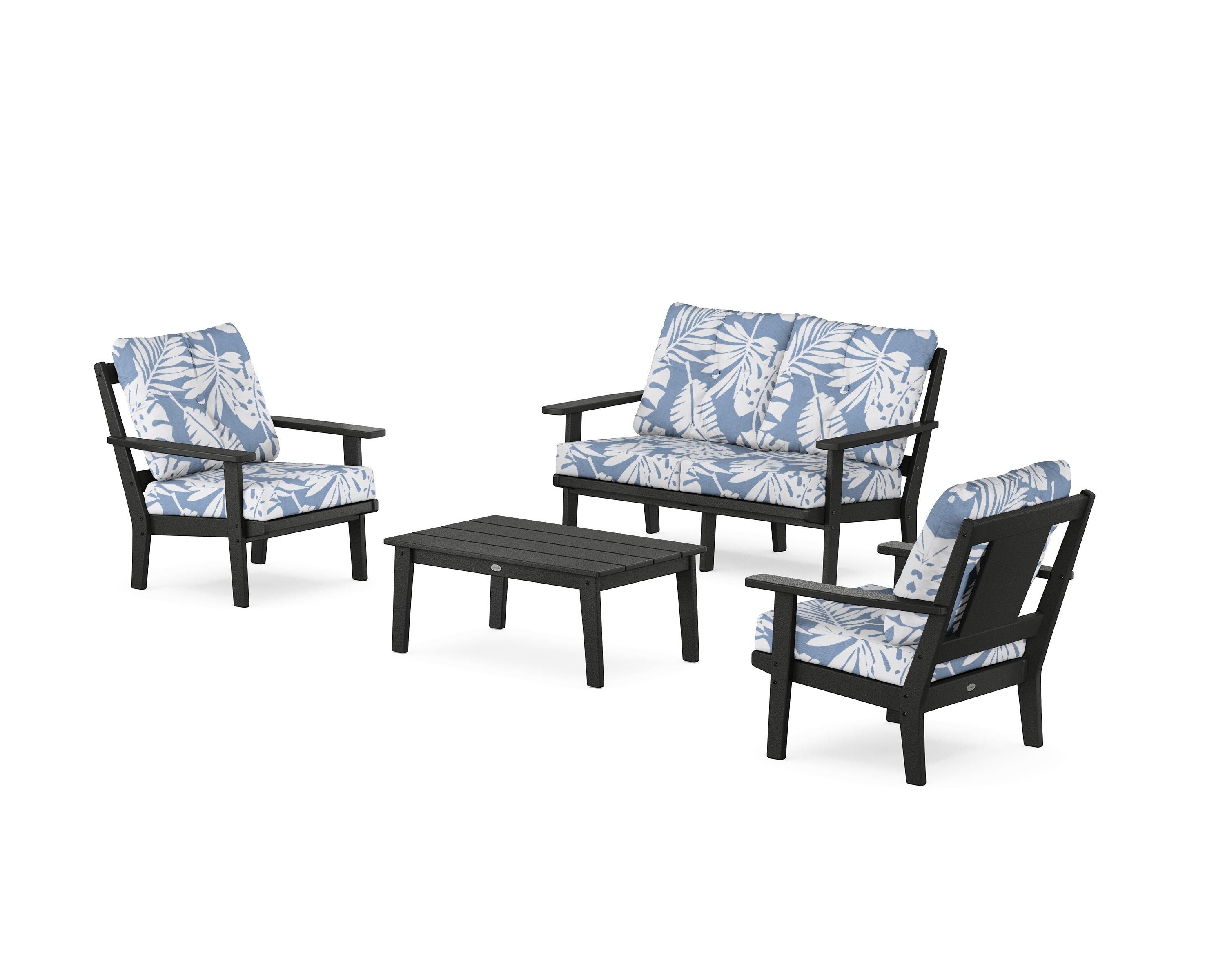 POLYWOOD Prairie 4-Piece Deep Seating Set with Loveseat in Black / Leaf Sky Blue