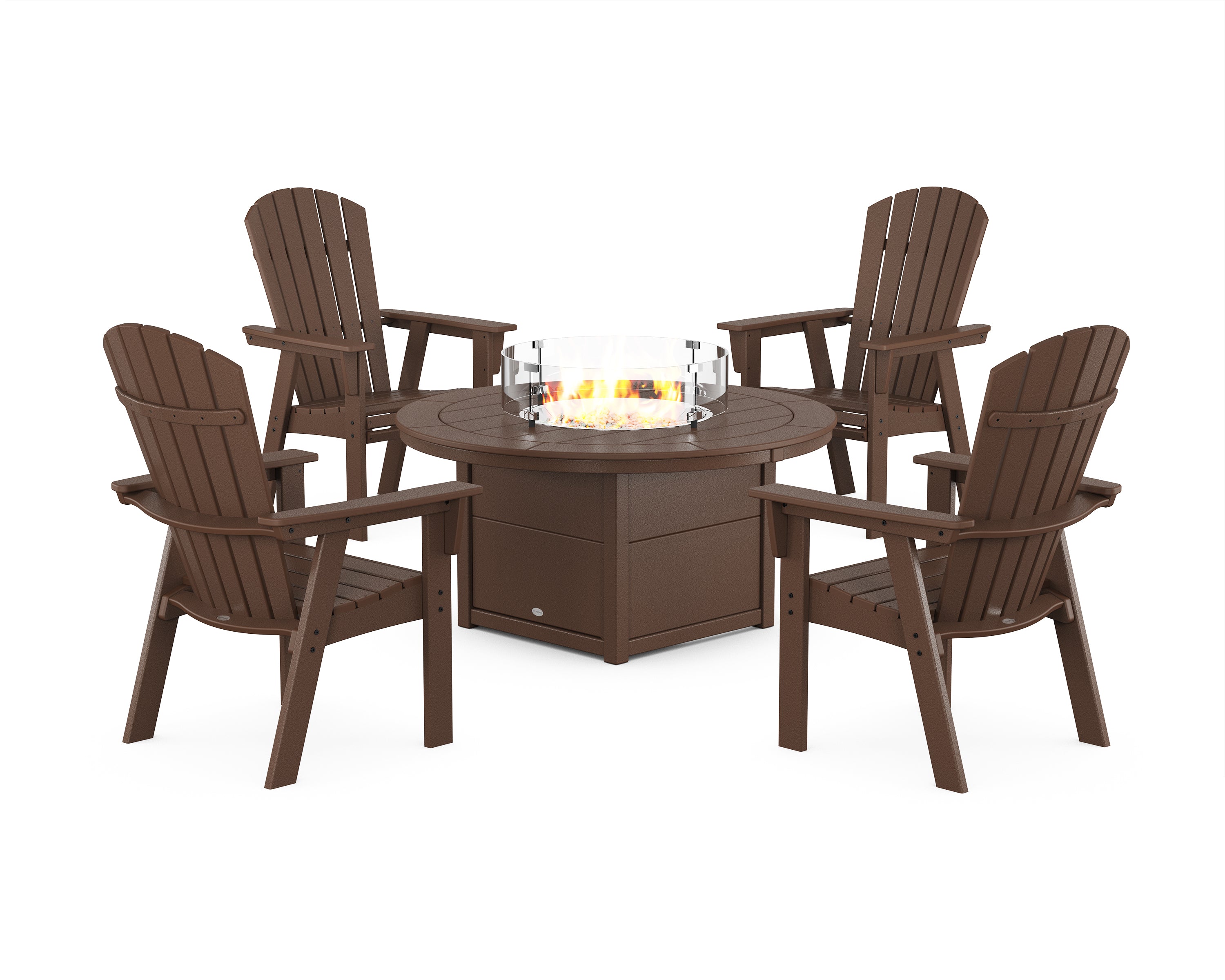 POLYWOOD Nautical 4-Piece Curveback Upright Adirondack Conversation Set with Fire Pit Table in Mahogany